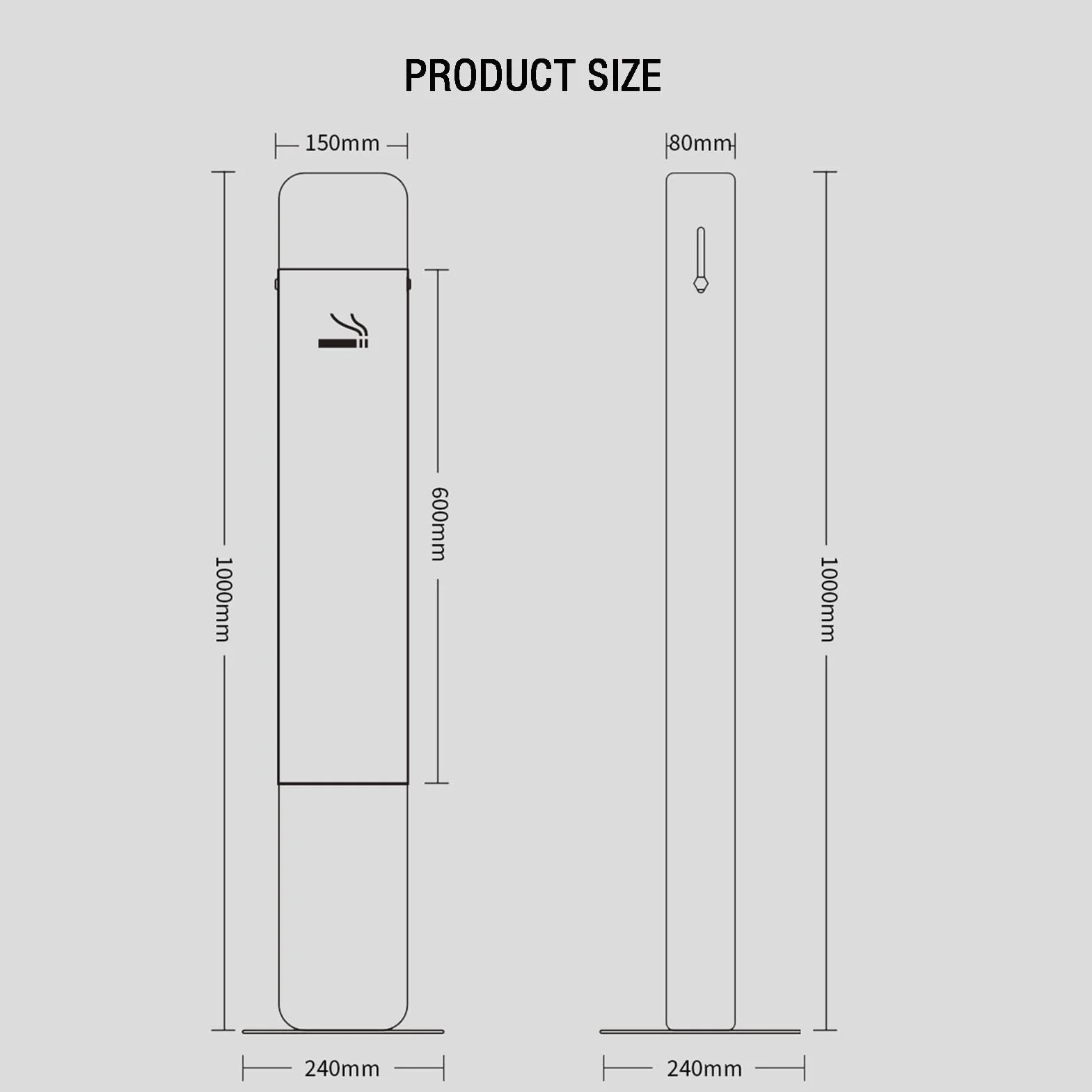 Pedículo vertical para cigarrillos con columna de cenizas y malla extintora de hollín, capacidad para 200-300 colillas