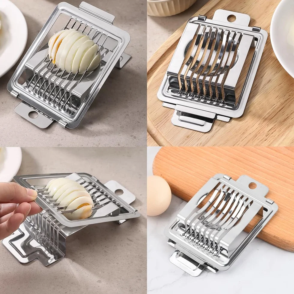 Corta Huevos Cocidos de Acero Inoxidable Pulido, Rebanador de Huevos Gourmet con Cuchilla Dentada