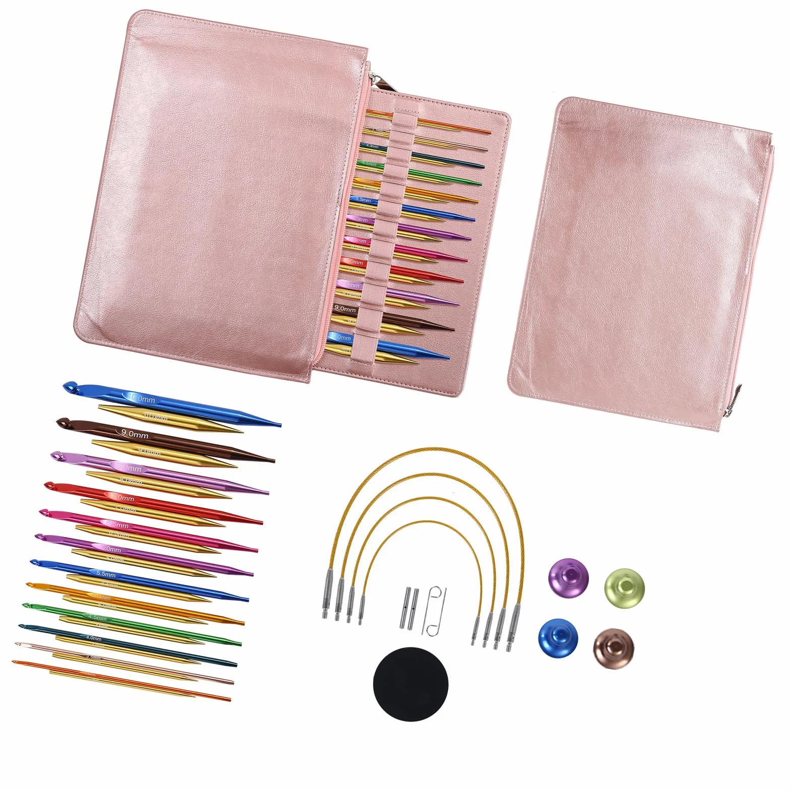 12 pares de agujas circulares intercambiables de aluminio de 3,0 a 10 mm, agujas de ganchillo tunecinas con cable para tejer, manualidades, juego de agujas circulares intercambiables con