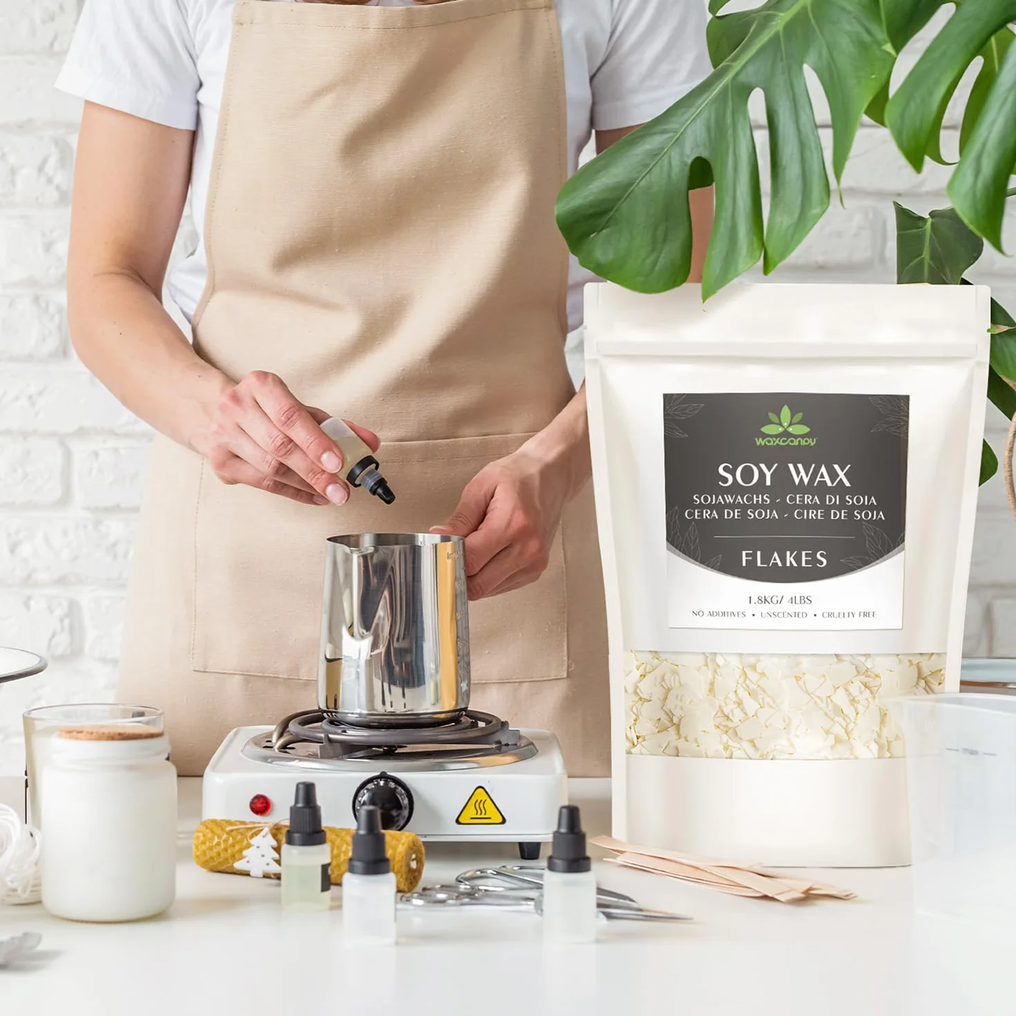 Cera de Soja para Velas 10kg, Cera de Soja Bajo Punto de Fusión para Hacer Velas Caseras, Material para Velas Aromáticas y de Color, 100% Natural