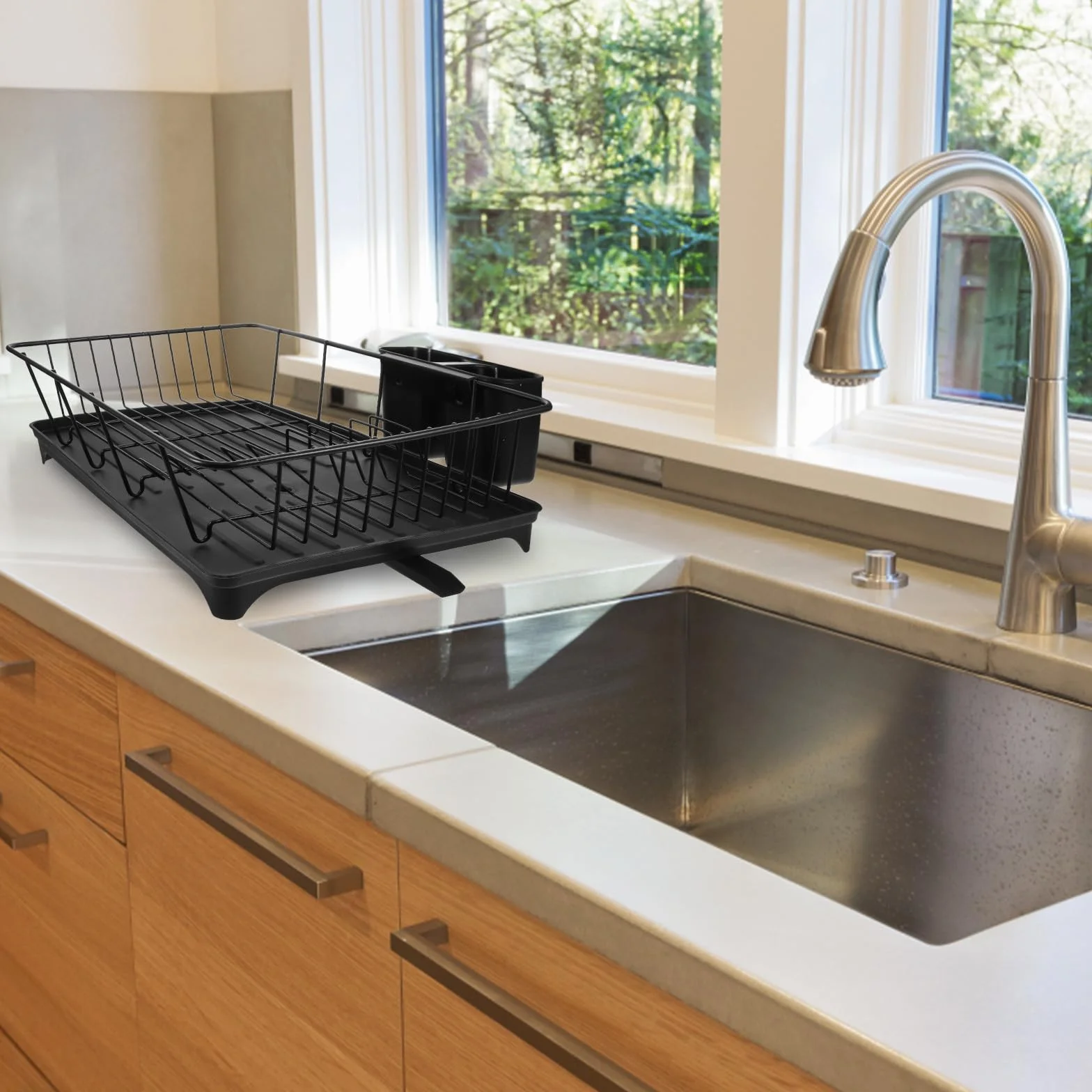 GALPADA Escurridor para Fregadero de Cocina de Gran Capacidad en Color Negro Rejilla para Secar Platos y Soporte para Cubiertos Resistente y Duradero