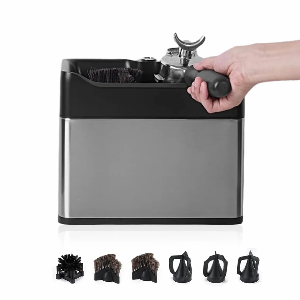 Limpiador eléctrico automático de café para mango de cafetera espresso - con cepillo y separador de polvo - Limpiador portafiltro de café de 58 mm