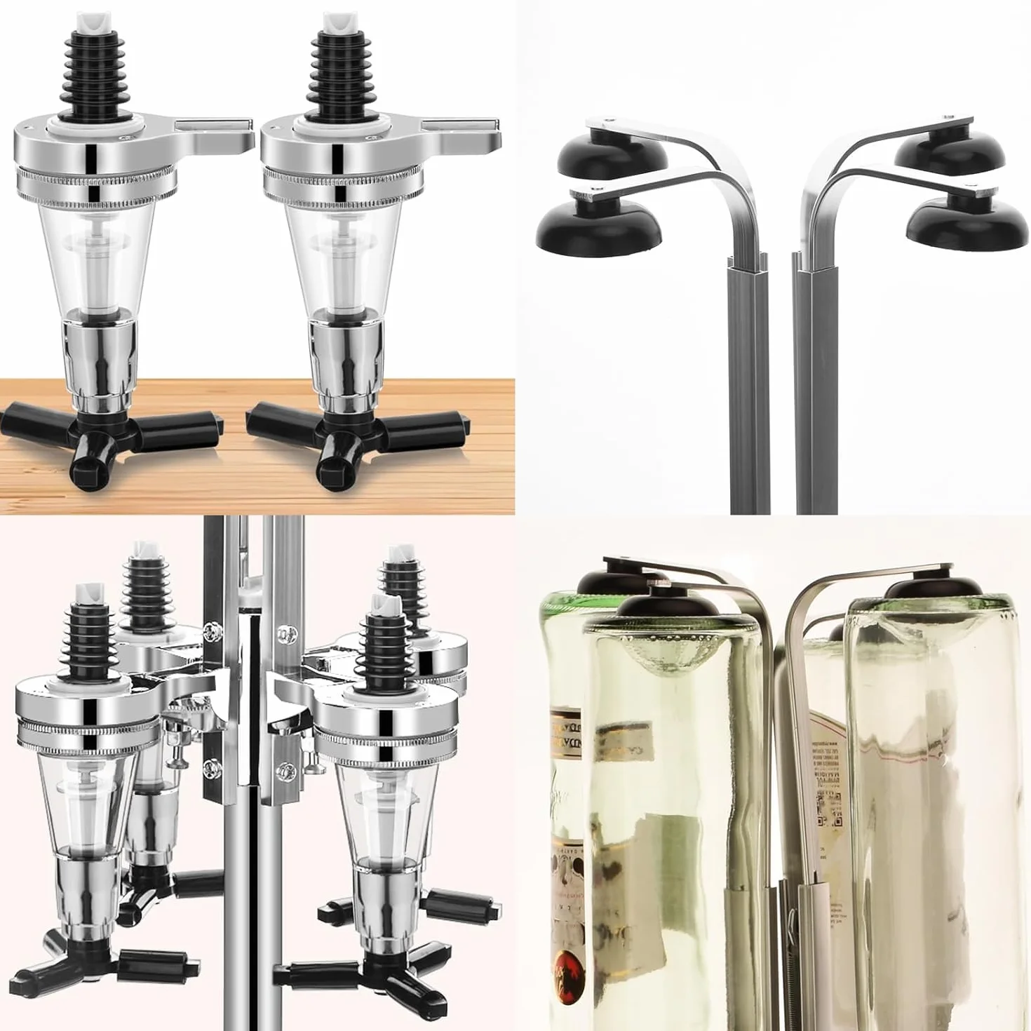 Dispensador de 6 Cabezales de Botella,Giratorio, para Montaje en Pared,para Familias,Bares,Aficionados a La Coctelería,Fiestas (Plateado)
