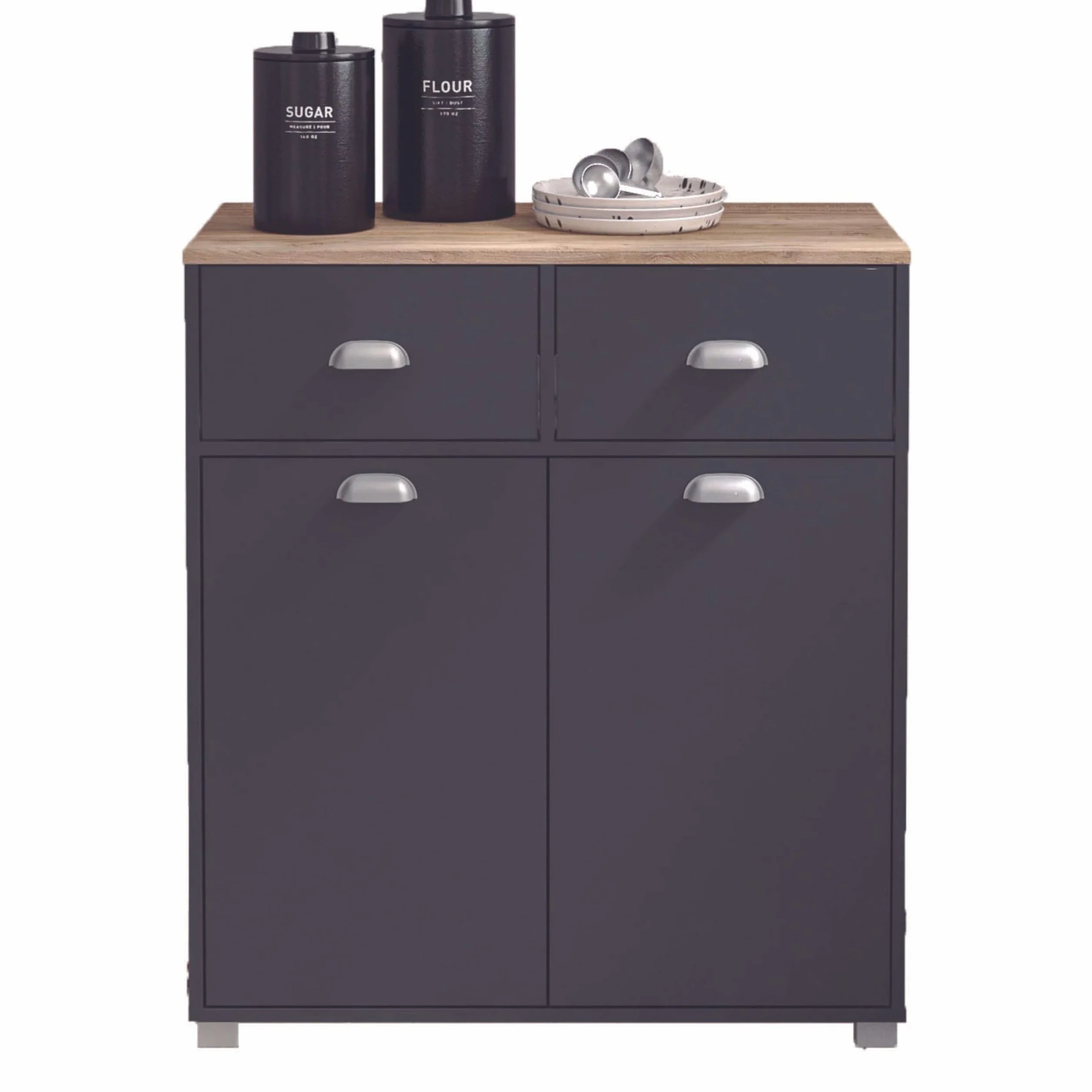 SZ Suarez Buffet Bajo Cocina Asfeld Gris Grafito 2 Puertas 2 Cajones Almacenaje Mueble Auxiliar 90x80x40 cm