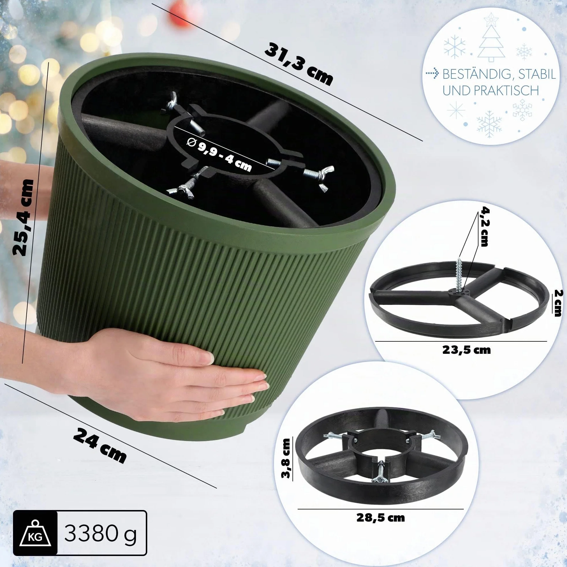 KADAX Soporte para árbol de Navidad, soporte de plástico para árbol de vacaciones, base resistente con depósito de agua para árbol de Navidad real, soporte decorativo para árbol de Navidad (verde, 10