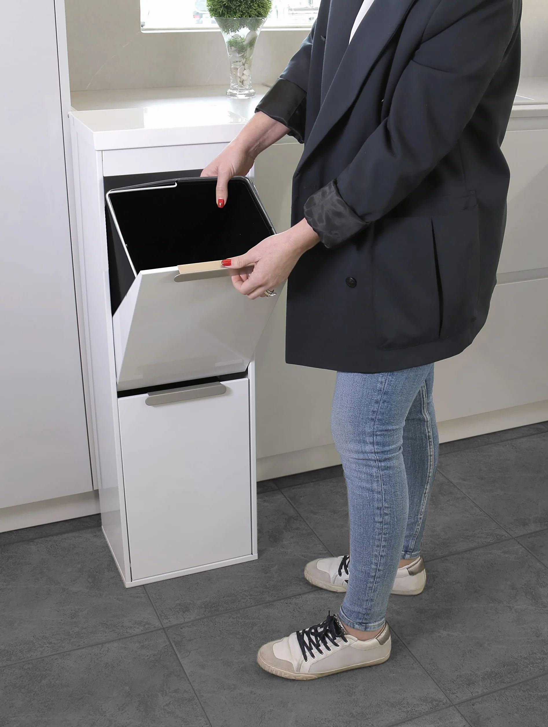 Arregui Ecoclas CR201-E Cubo de Basura y Reciclaje de Acero de 2 Compartimentos | 2x17L (34L) | Cubos de Basura de Cocina | Contenedores de Reciclaje para Casa u Oficina | blanco