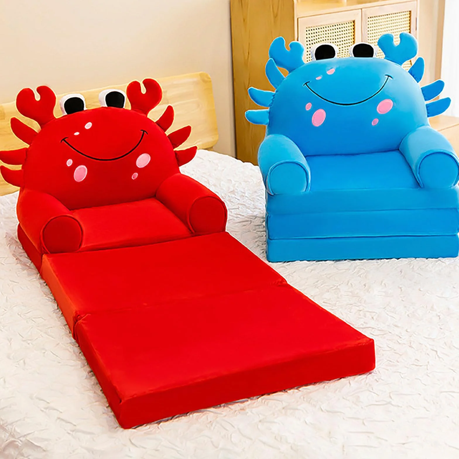 YUDIZWS Sofá Plegable para niños de Dibujos Animados, sofá para niños Plegable Forma de Felpa para niños Sofá Respaldo Sillón Cama tapizado 2 en 1 Asiento de sofá Abierto para bebés Bebés Niñas,I
