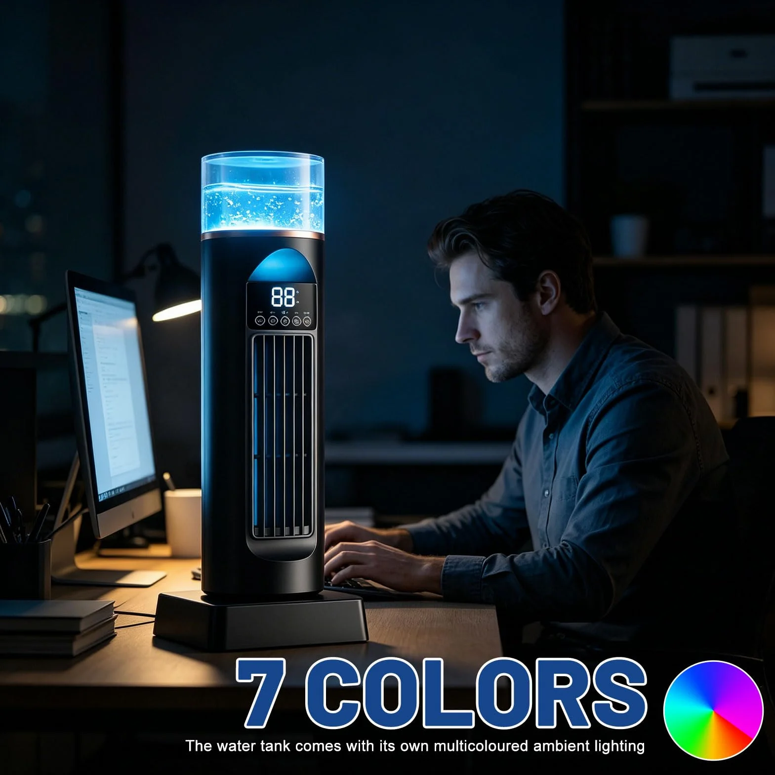 Torre de aire acondicionado AC, ventilador de aire frío, aire acondicionado portátil con temporizador de 8H, ventilador de aire frío con 9 niveles, silencioso, oscilante y sin aspas, con mando a