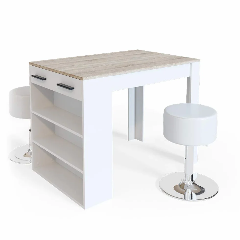 Vicco Juego de Mesa de Comedor Repose, Sonoma/Blanco, 67 x 100 cm | con 2 taburetes, apto como superficie de trabajo o área adicional de almacenamiento