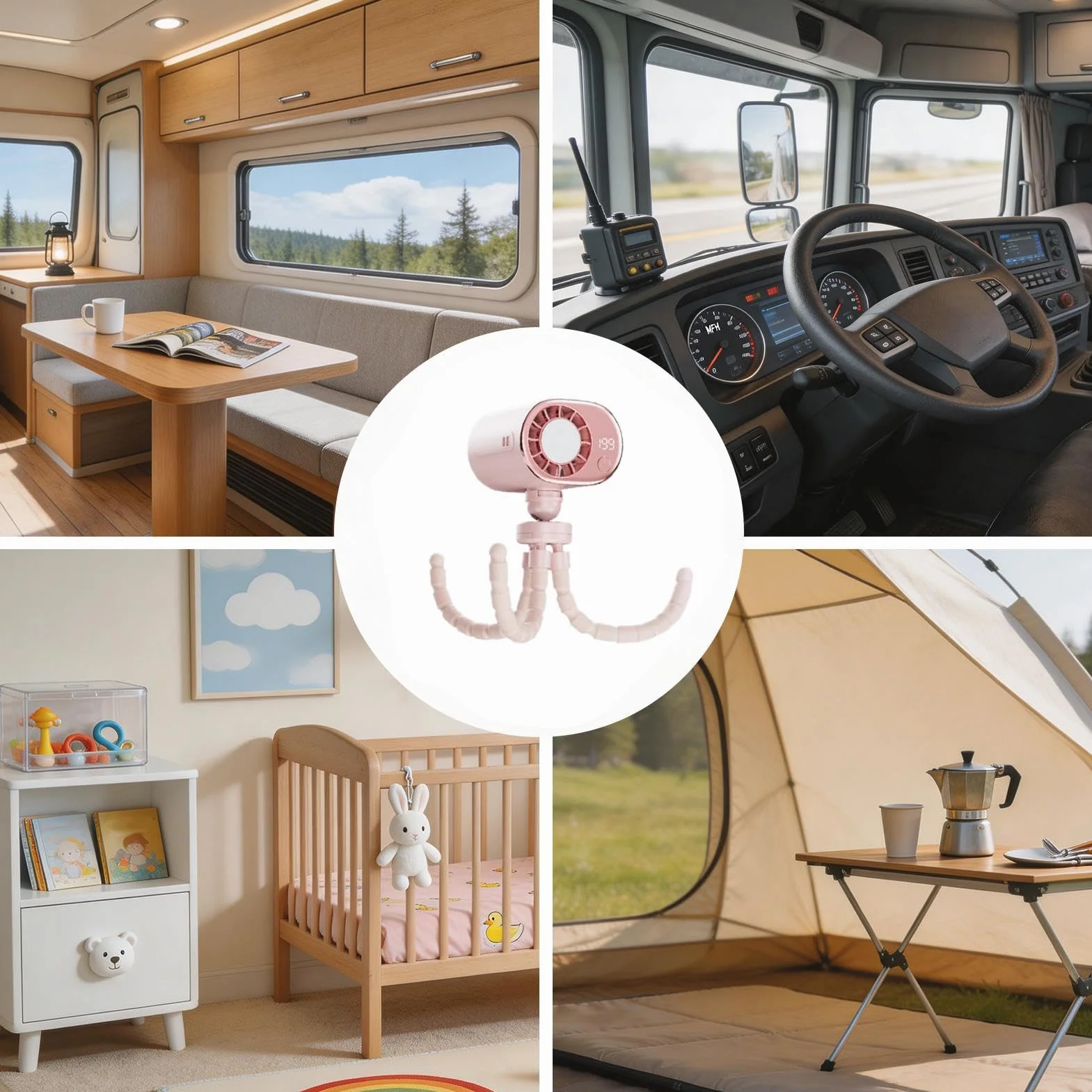 Ventilador Portátil para Coche 199 Velocidades Diseño Pulpo Con Pantalla | con Clip para Coche y Rotación 360 Grados Carga USB-C para Niños y Adultos en Viajes Verano Camping Exterior Oficina