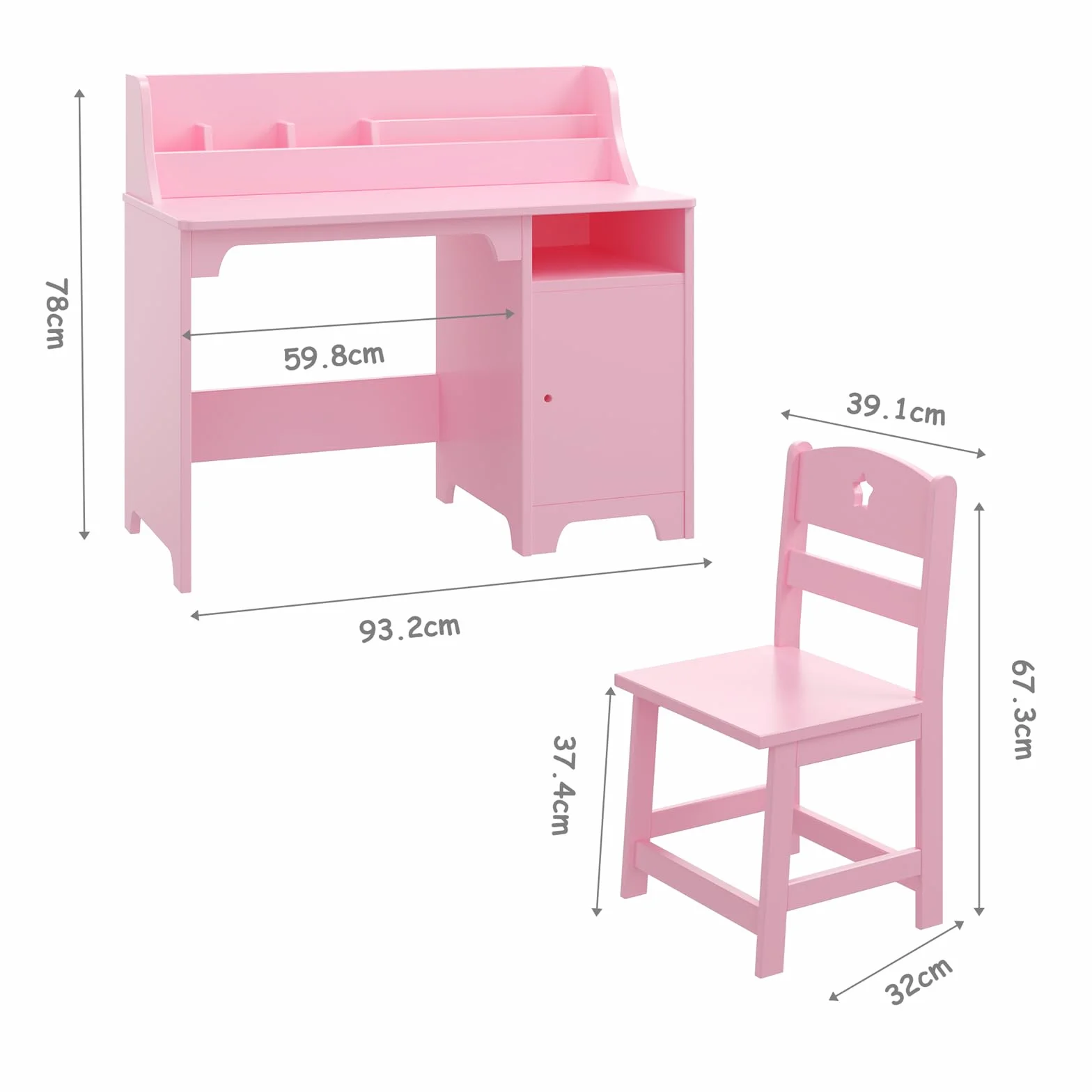Escritorio Infantil con Silla de Madera con Estantes y Taquilla para Niños de 3+ Años