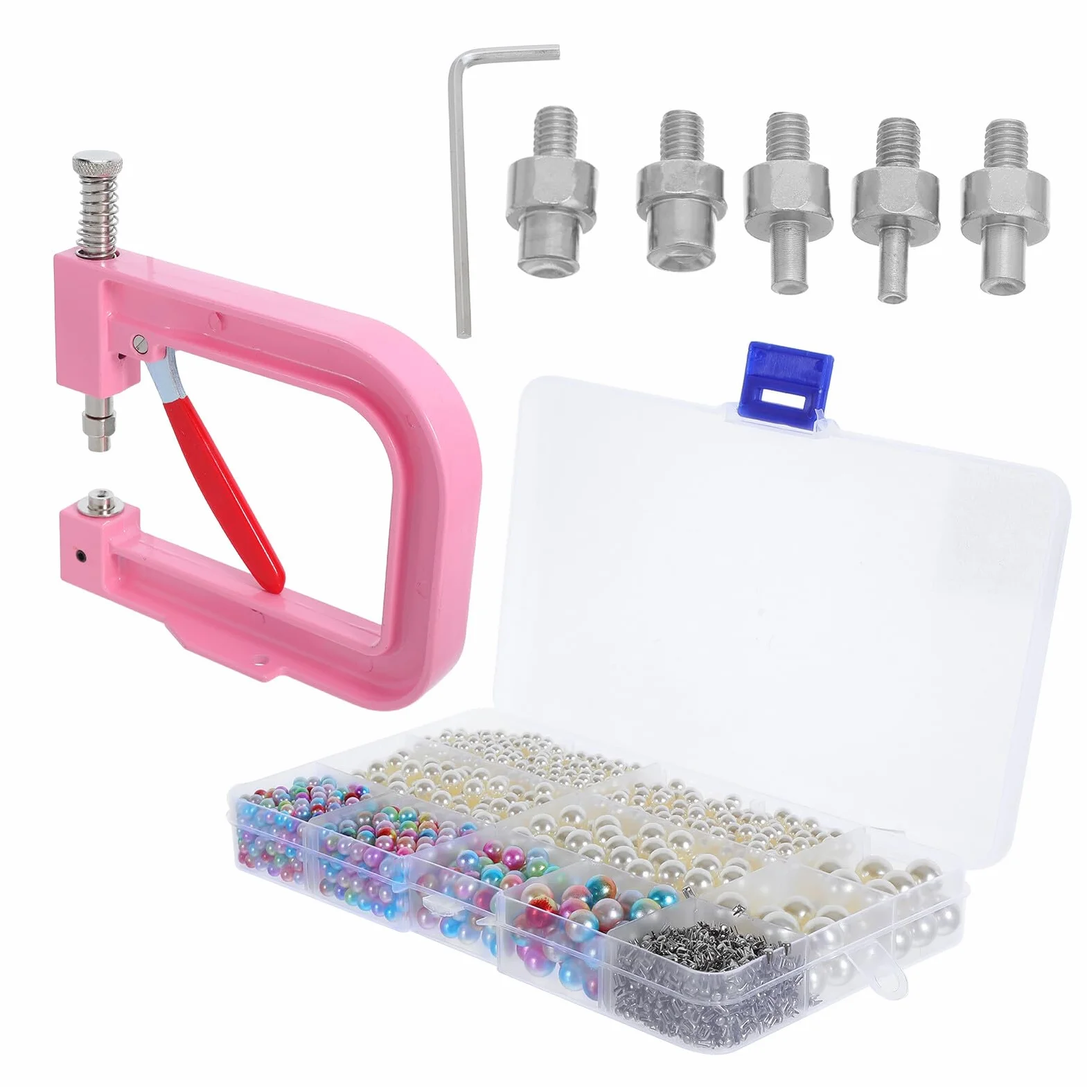 Máquina Manual para Fijar Cuentas Herramienta de Engarzado para Perlas Redondas DIY para Sombreros Zapatos Ropa y Bolsos Kit Incluye Remachadora de Cuentas y Pearls Color Beige