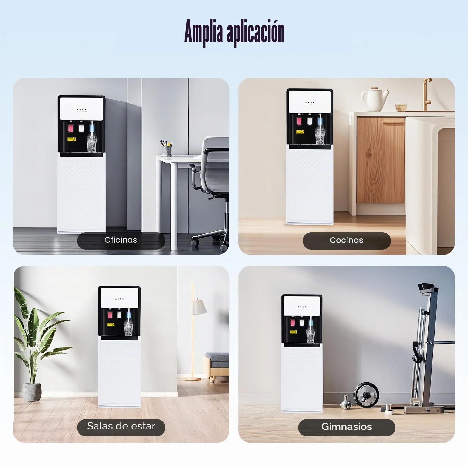Dispensador de agua con carga inferior, dispositivo de pie con función de calefacción y refrigeración, 3 salidas separadas para agua caliente, fría y temperatura ambiente para el hogar y la oficina