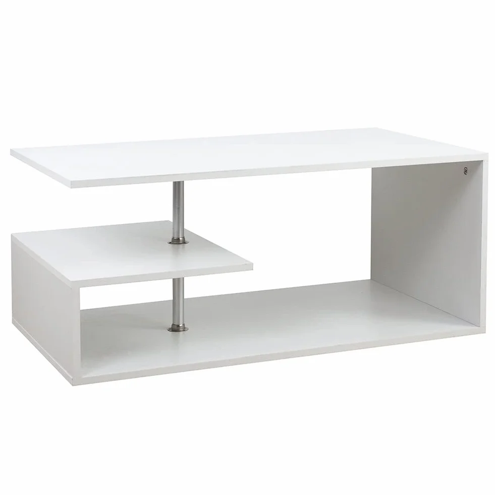 BAKAJI Mesita de salón Blanca para Sala de Estar, café, para Ordenador, Mesa de salón Lateral, sofá con Doble Estante y Estructura de Madera, diseño Moderno, 41 x 91 x 52,6 cm, decoración para el