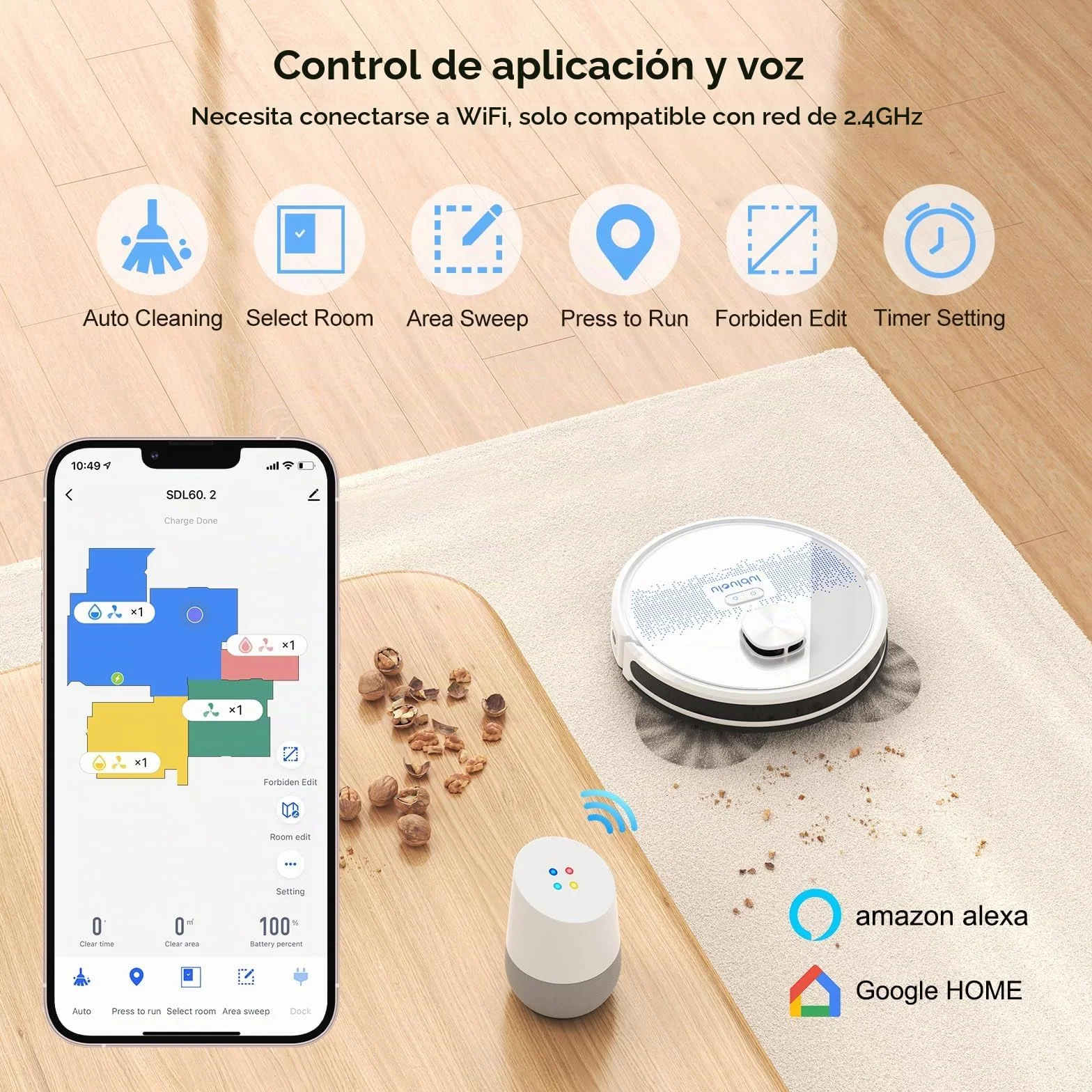 Lubluelu Robot Aspirador y Fregasuelos con Navegación por Mapa con Láser, Succión de 4000 Pa, 55 dB Silencioso, WiFi/App, 10 No-Go-Zone, Mapa de 5 Plantas, Ideal para Pelo de Mascota, Alfombra, Blanco