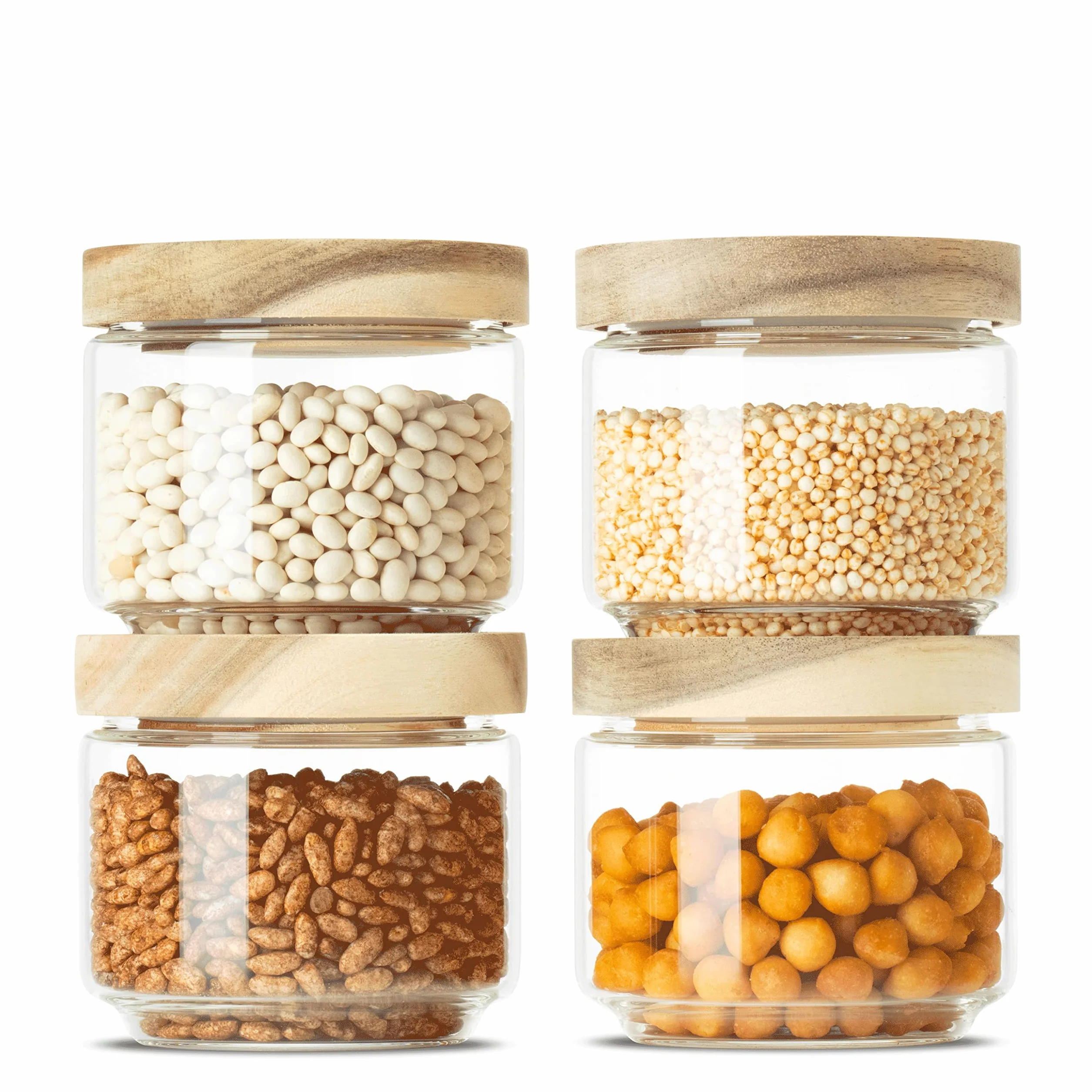 Econovo® Juego De 4 Tarros De Almacenamiento Con Tapa De 300 Ml, Recipiente De Cristal Para Guardar Cereales, Pasta, Café