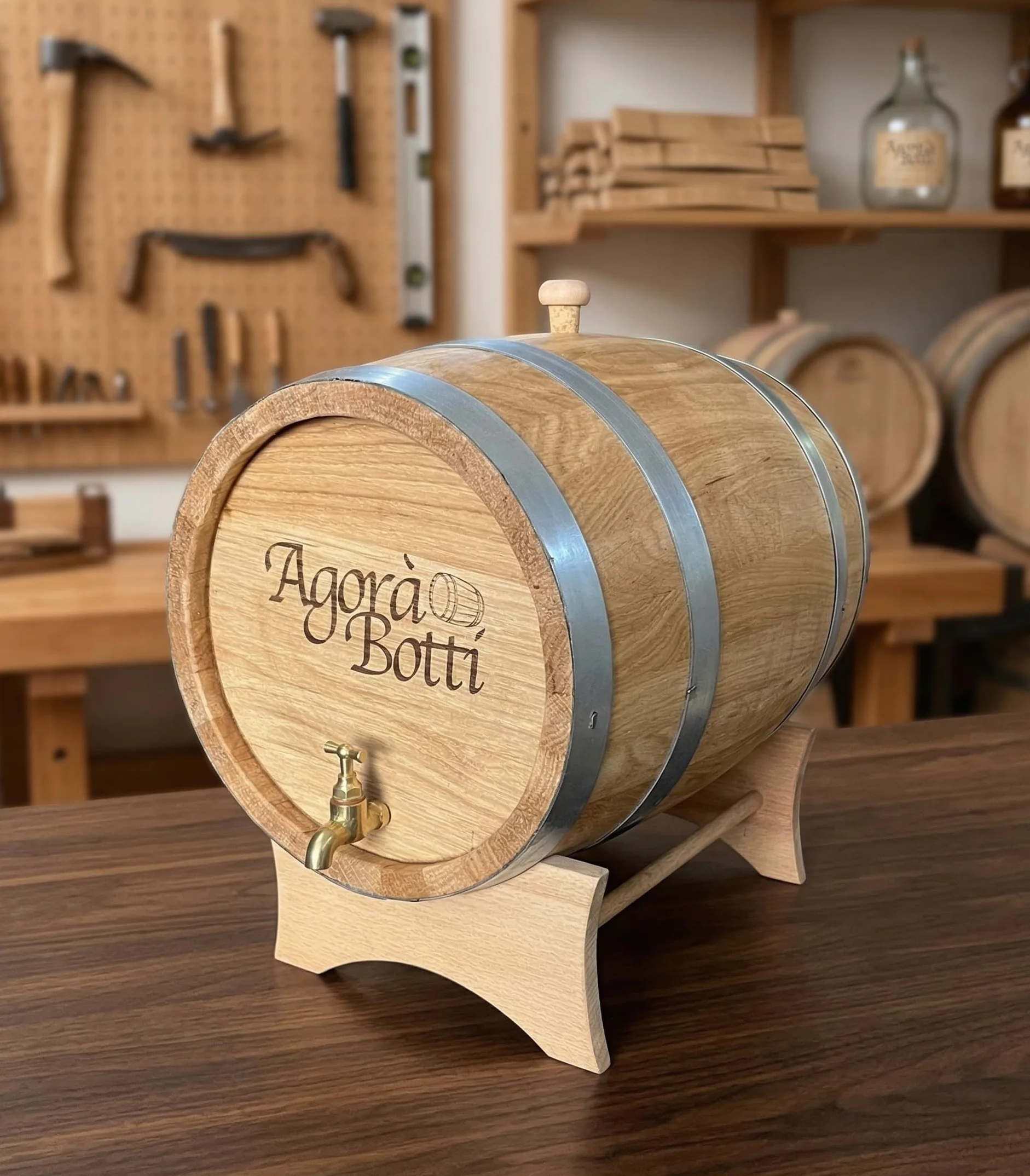 Barril de roble de 15 litros con grifo de latón