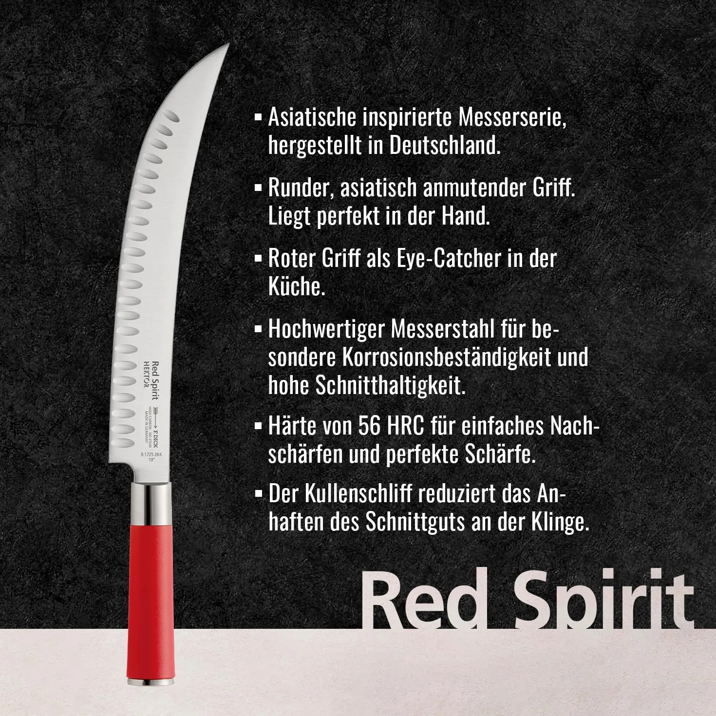 Cuchillo para despiece F. DICK HEKTOR, cuchillo para despiece Red Spirit (cuchillo con hoja de 26 cm, acero X50CrMoV15, inoxidable, 56 HRC) 81725262K