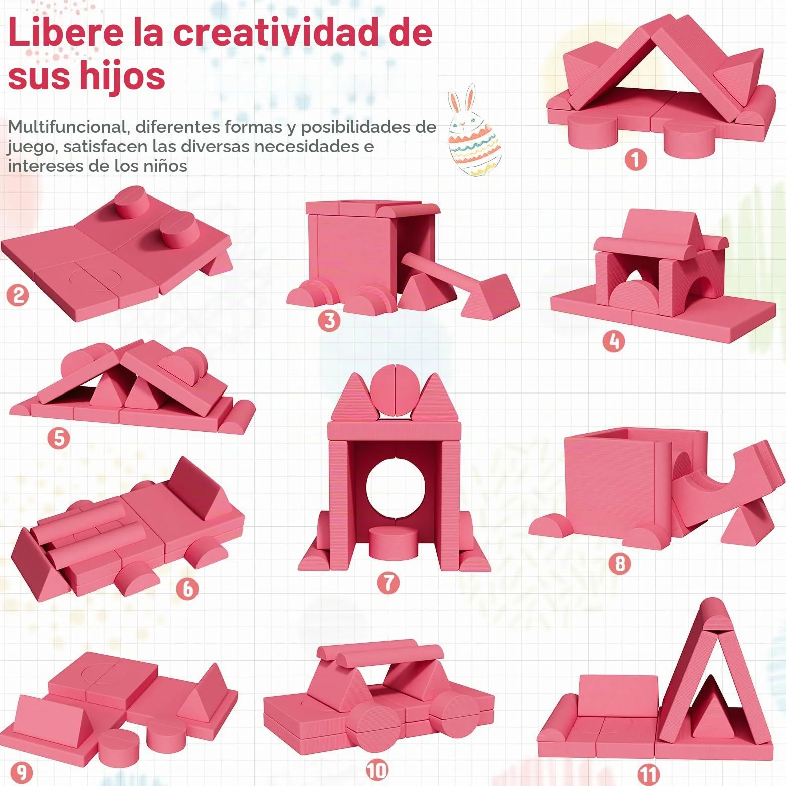 MAMIZO Sofá para Niños, 15 Piezas Sofá Modular para Niños, Sofá Infantil Convertible, Sofá de Juegos para niños para Sala de Juegos, Posibilidades de Juego Infinitas, Hecho de Pana (Rosa)