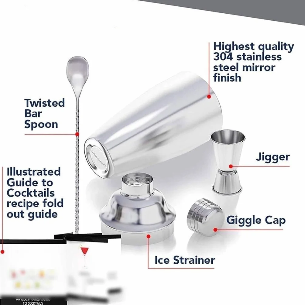 Coctelera para Cócteles Juego de Coctelera Mezclador de Acero Inoxidable de 3 Piezas para Principiantes, Juego de Herramientas para Tienda de té y Leche, coctelera Coctelera de Cóctel