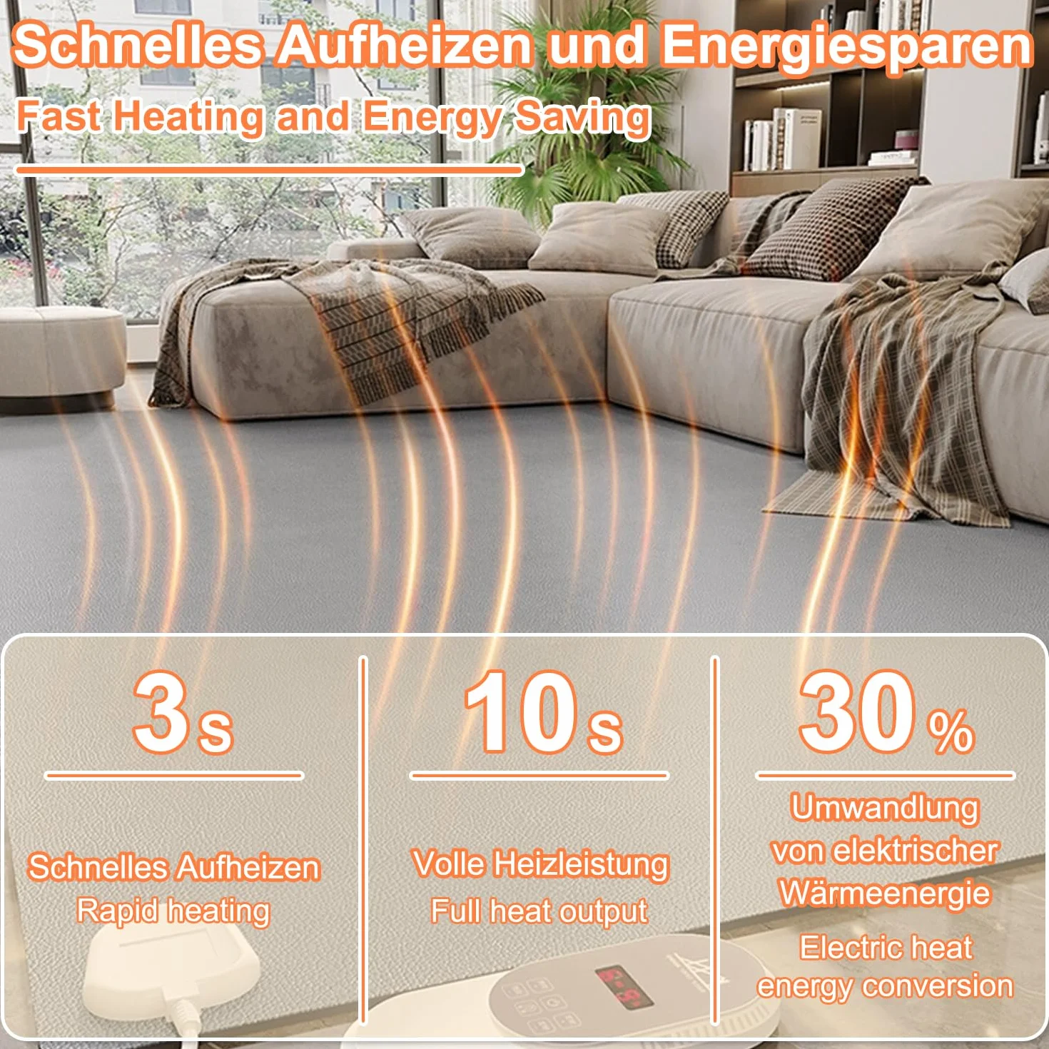 Alfombra con calefacción, alfombrilla eléctrica, temperatura ajustable en 60 niveles, temporizador de 12 horas, impermeable y antideslizante, para salón y dormitorio (700 W, 140 x 200 cm)