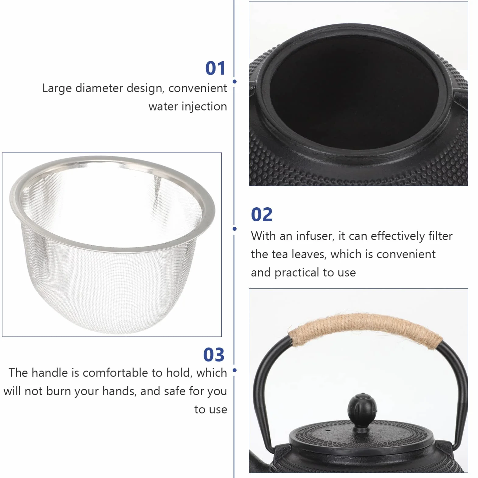 Tetera de Hierro Tetsubin 800ml Negra para Infusión | Infusor, Asa Cómoda, Limpieza Sencilla, Aislamiento Térmico, Uso en Hogar y Oficina