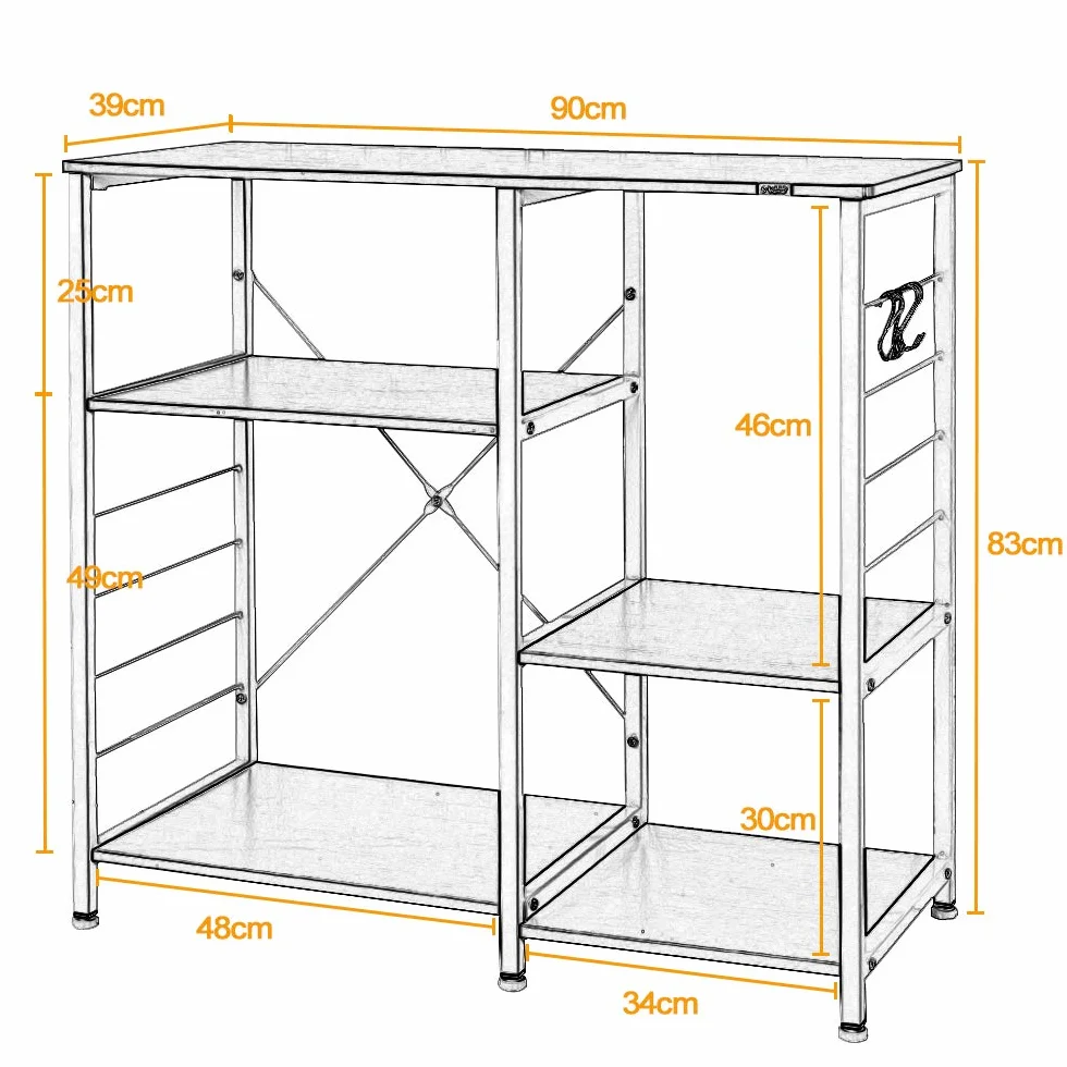 SogesHome Estante de Almacenamiento para Isla de Cocina, Horno, Armario de Cocina, Estante Organizador de estación de Trabajo, 90 x 40 x 83 cm