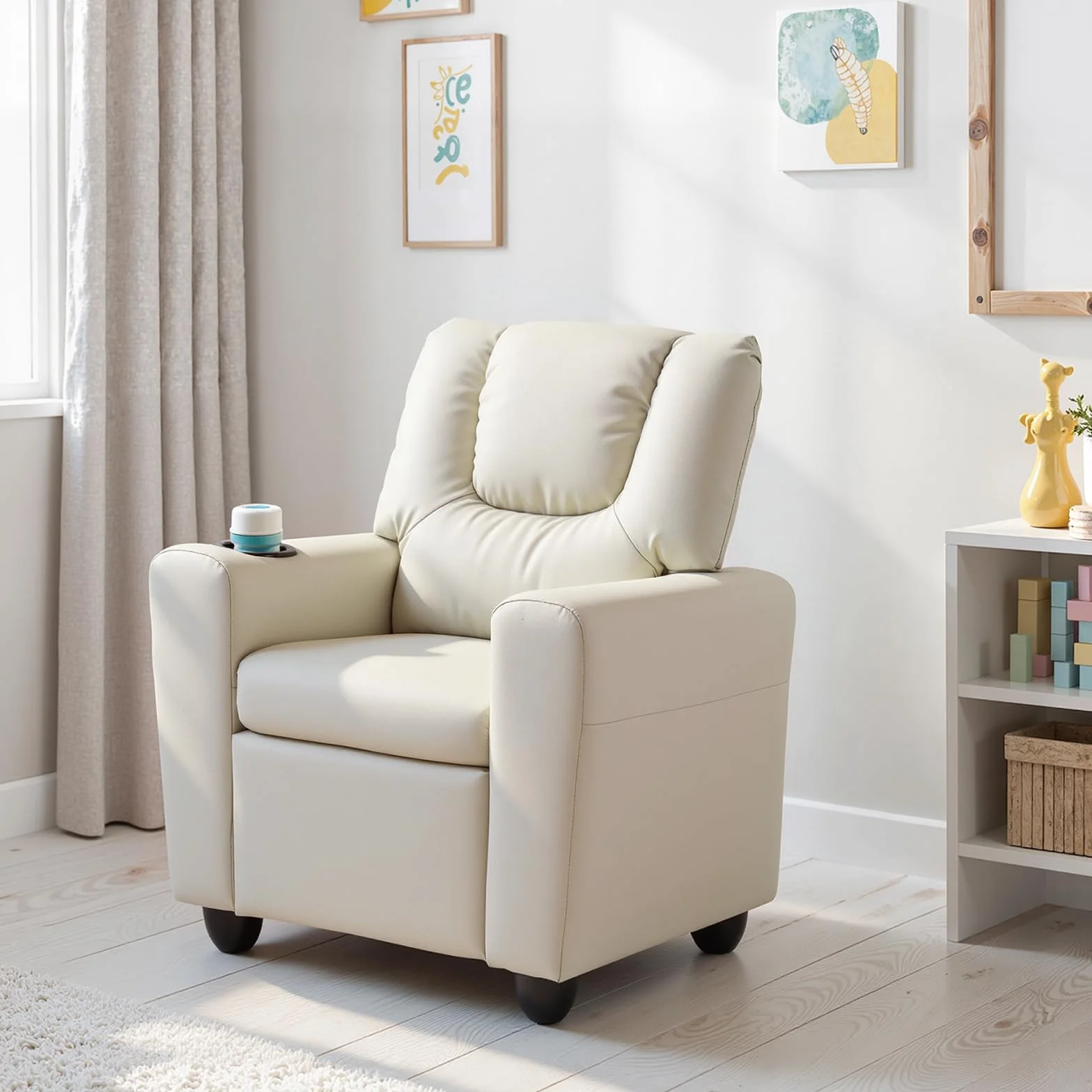 LIFEZEAL Sofá infantil, sillón infantil con función reclinable, sillón relax 2 en 1 para niños, sofá infantil con reposapiés ajustable y soporte para bebidas, sofá pequeño para habitación infantil