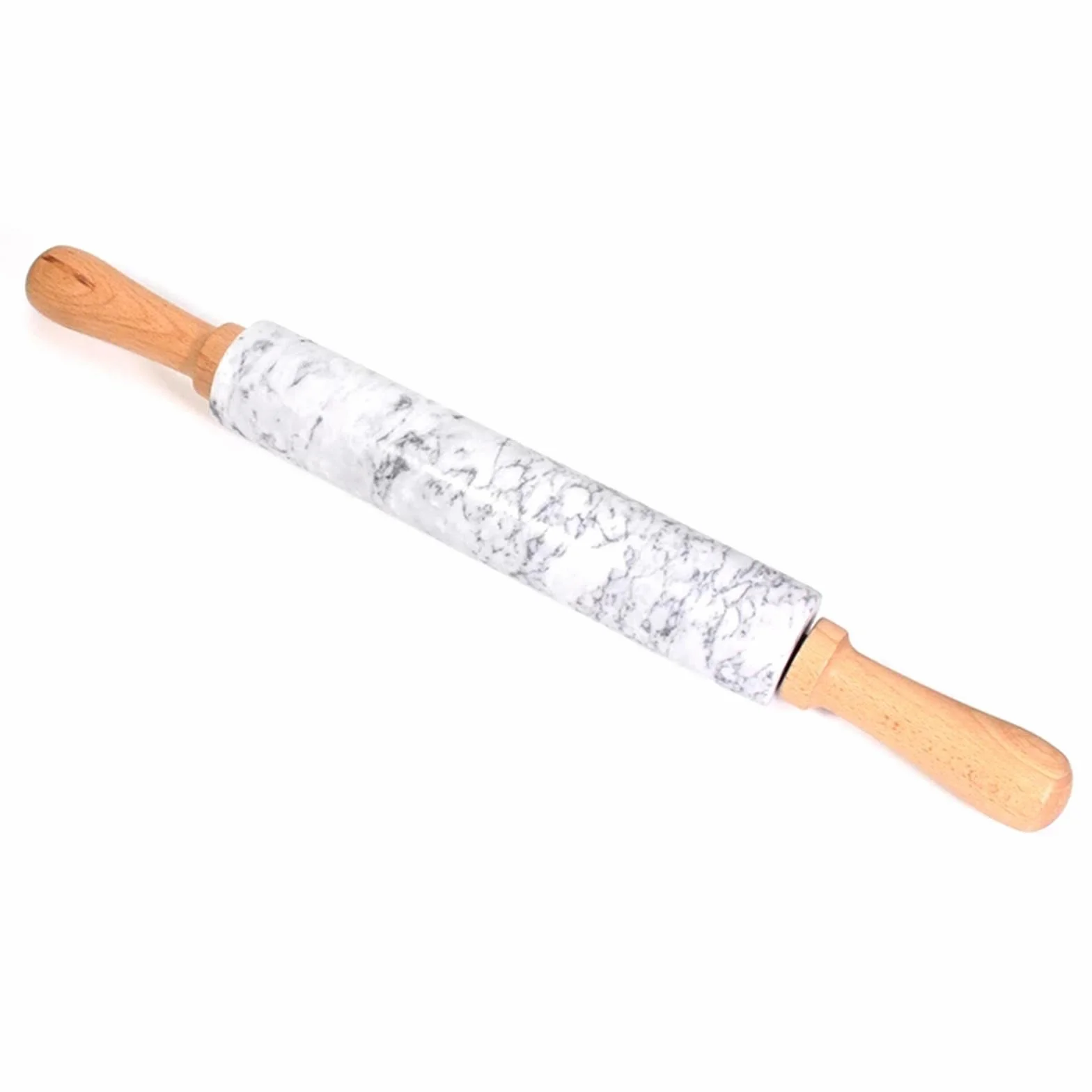 Rodillo de Mármol con Y Base de Madera para Hornear Pasteles Y Pizzas. Fácil de Limpiar. Rodillo Antiadherente para Tartas Y, Blanco, Individual