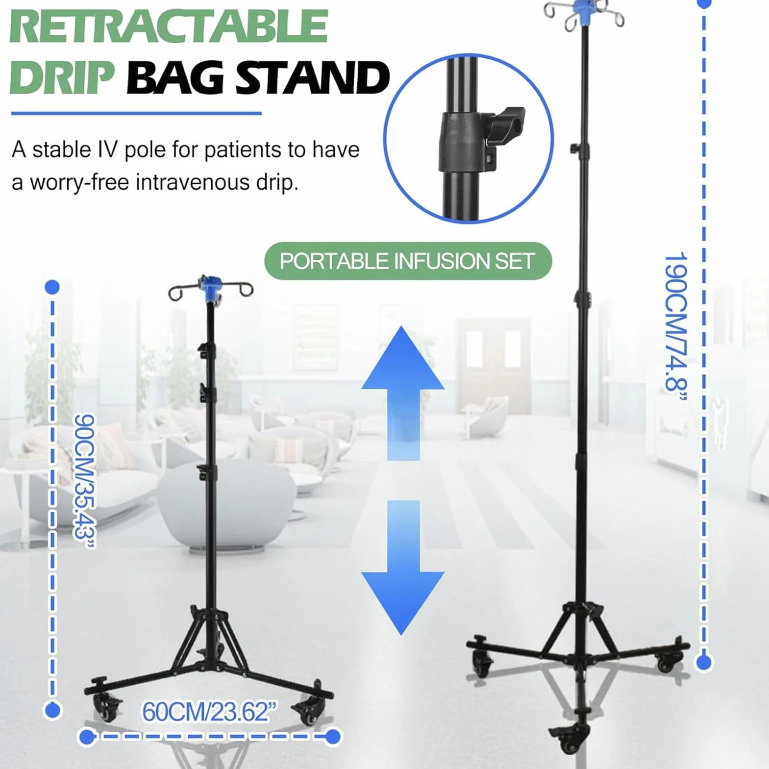 Pie De Infusión Equipo De Enfermería Diario Plegable Para | Pie de infusión móvil con gancho para hospital, cama, al aire libre, clínicas,