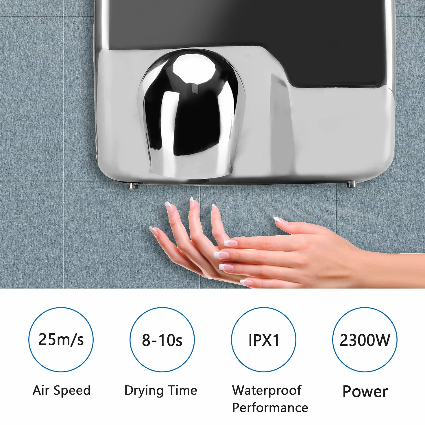 Secador de Manos automático de Acero Inoxidable, secador de Manos eléctrico de Servicio Pesado, Comercial y hogar,2300W