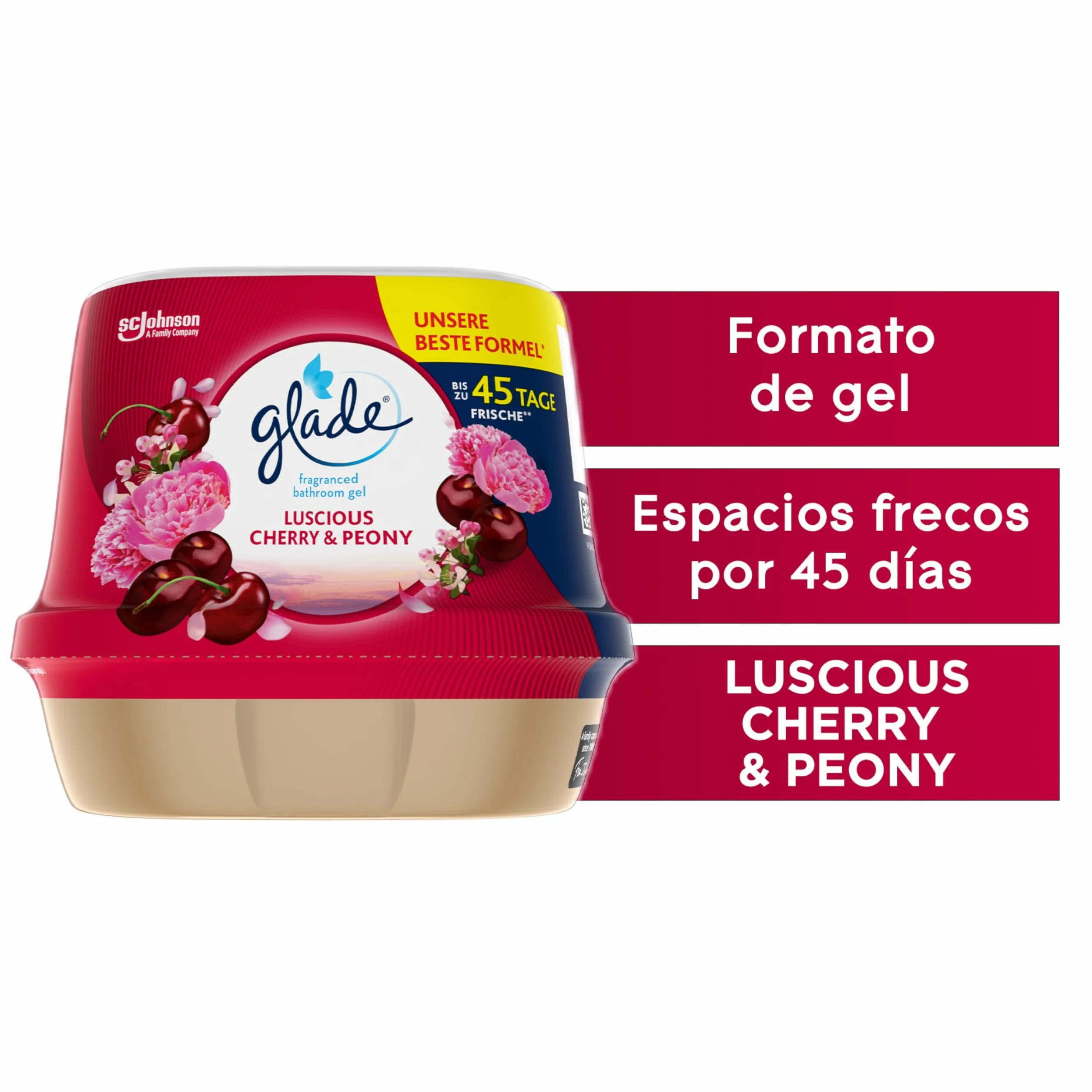 Glade Ambientador Gel de Baño Absorbeolores Sensual Sandalwood & Jasmine 45 Días Aceites Esenciales 1 Gel