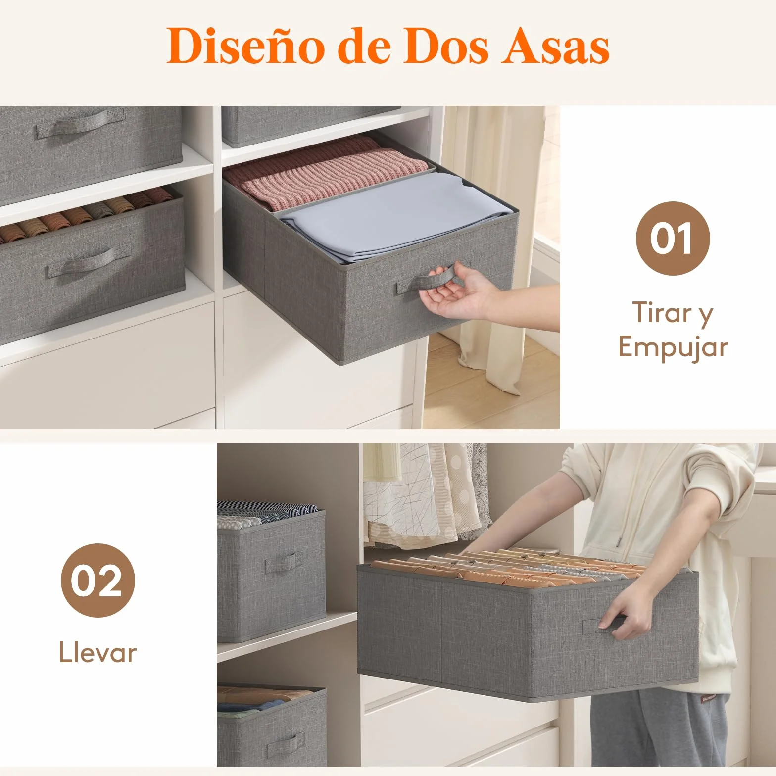 Lifewit Caja Almacenaje Plegables con Tabique, Cajas Organizadoras con Asas para Ropa Sábanas Juguetes, Cubos Almacenamiento Armarios de Dormitorio, 40L (50 x 40 x 20 cm), Juego de 6