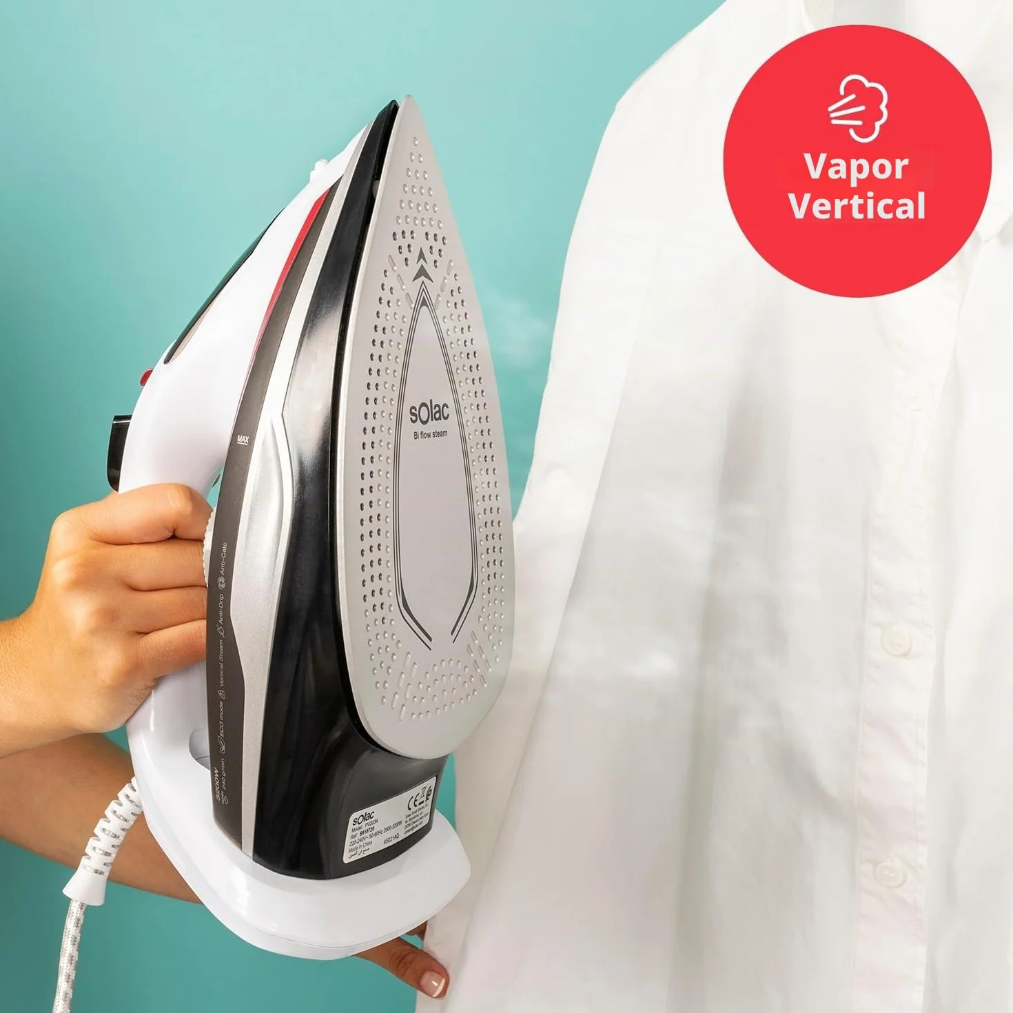 Solac – Plancha Vapor Optima Extreme 3.2 | 3200W | Golpe vapor 240g/min | Suela Bi-Flow Steam | Antical | Antigoteo | Rápido calentamiento | Autolimpieza | Blanco