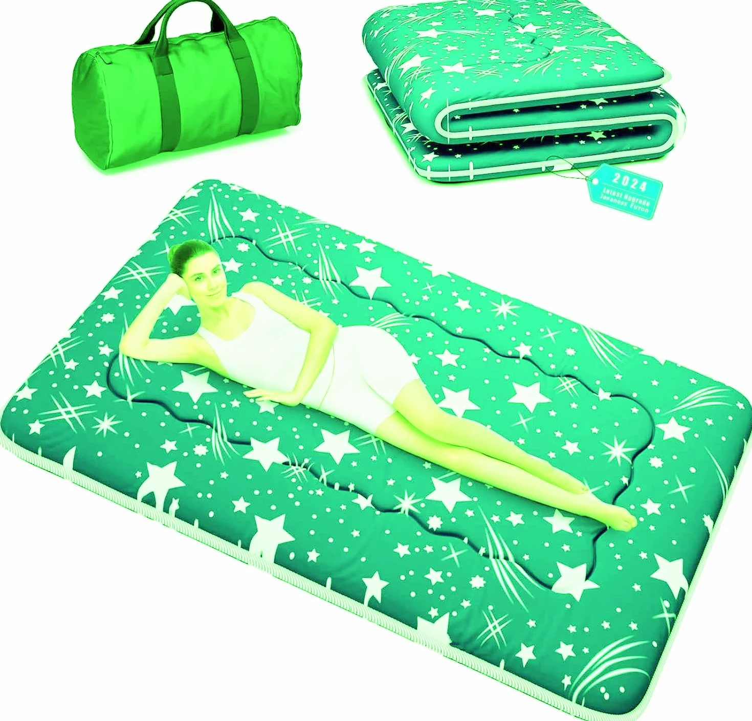 Kiseely Colchones para futones, Colchón futón japonés, Tatami Plegable, portátil, con Bolsa y Correa, para Dormitorio, colchón de Suelo Grueso, colchón Enrollable para Acampar (Azul RC1, 90X200cm)