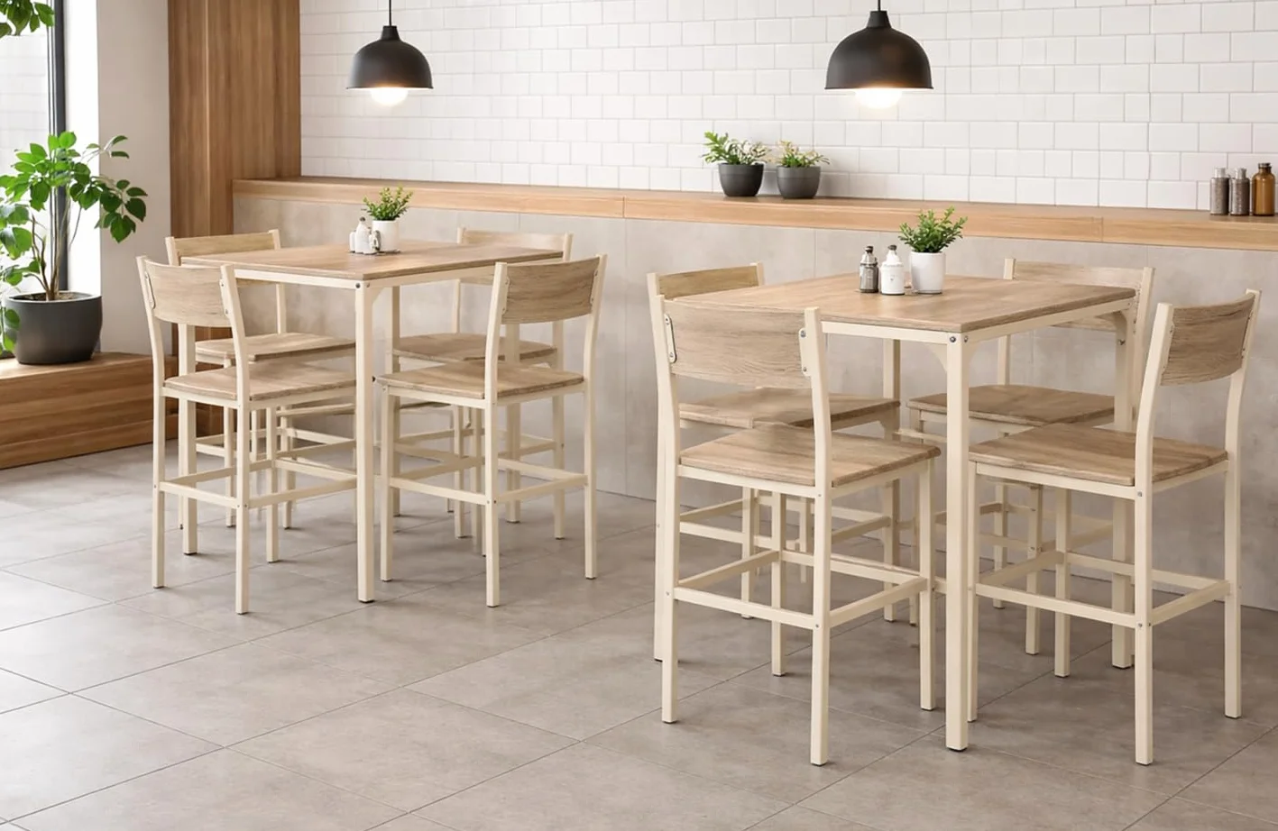 YELLOO Mod. PORTOFINO Set Mesa Bar con 4 sillas Beige Cocina