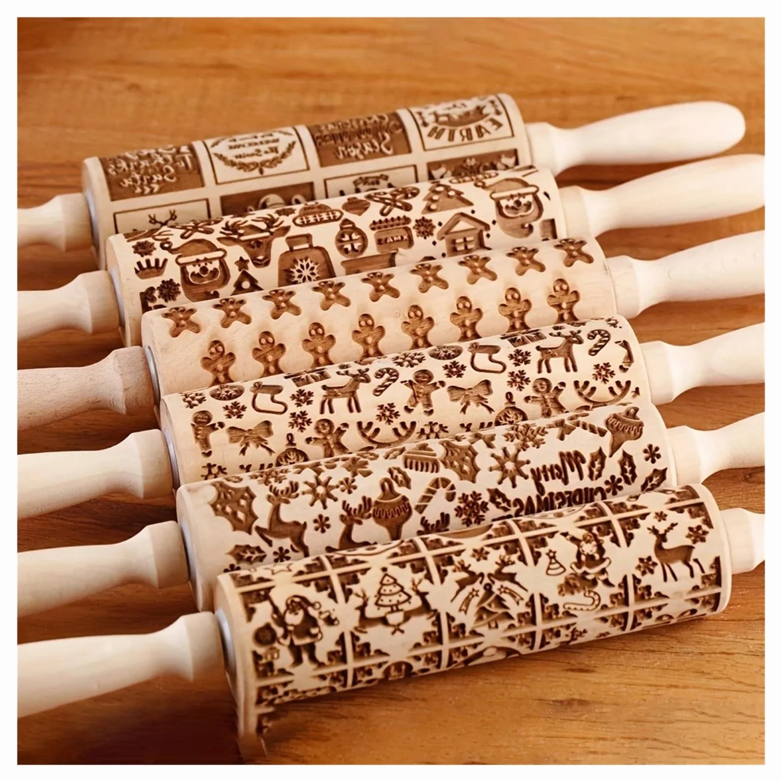 Rodillo de Madera con Relieve de 13,7 Pulgadas for repostería, Herramienta for Grabar Galletas y Sellos. Rodillo para Masa Madera(Color 2)