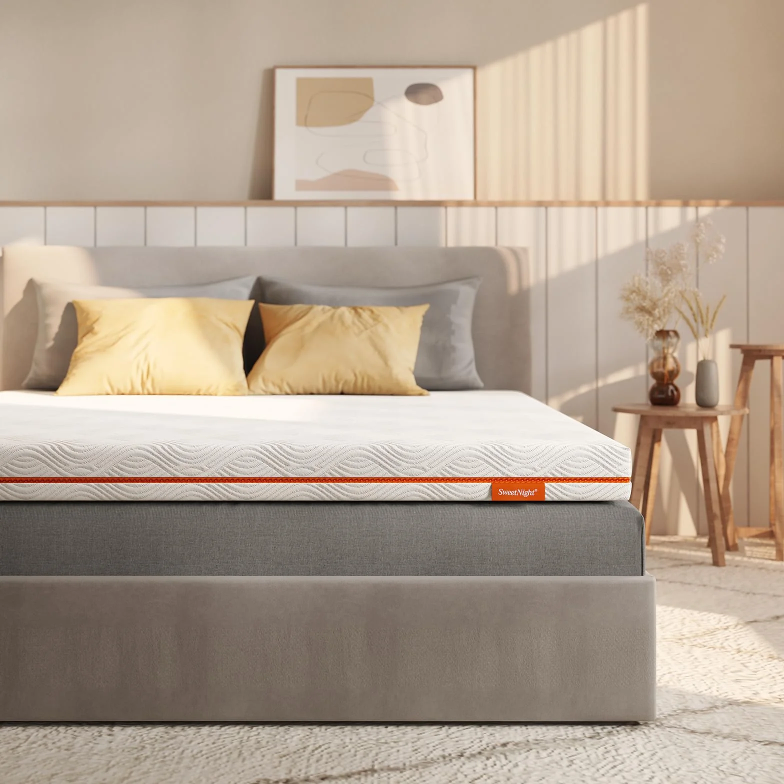 Sweetnight Topper Colchón Viscoelástico Grosor de 10cm, 135x190cm, Sobrecolchón de Espuma con Memoria en Gel, Funda Desmontable, Lavable y Transpirable, 135x190x10cm