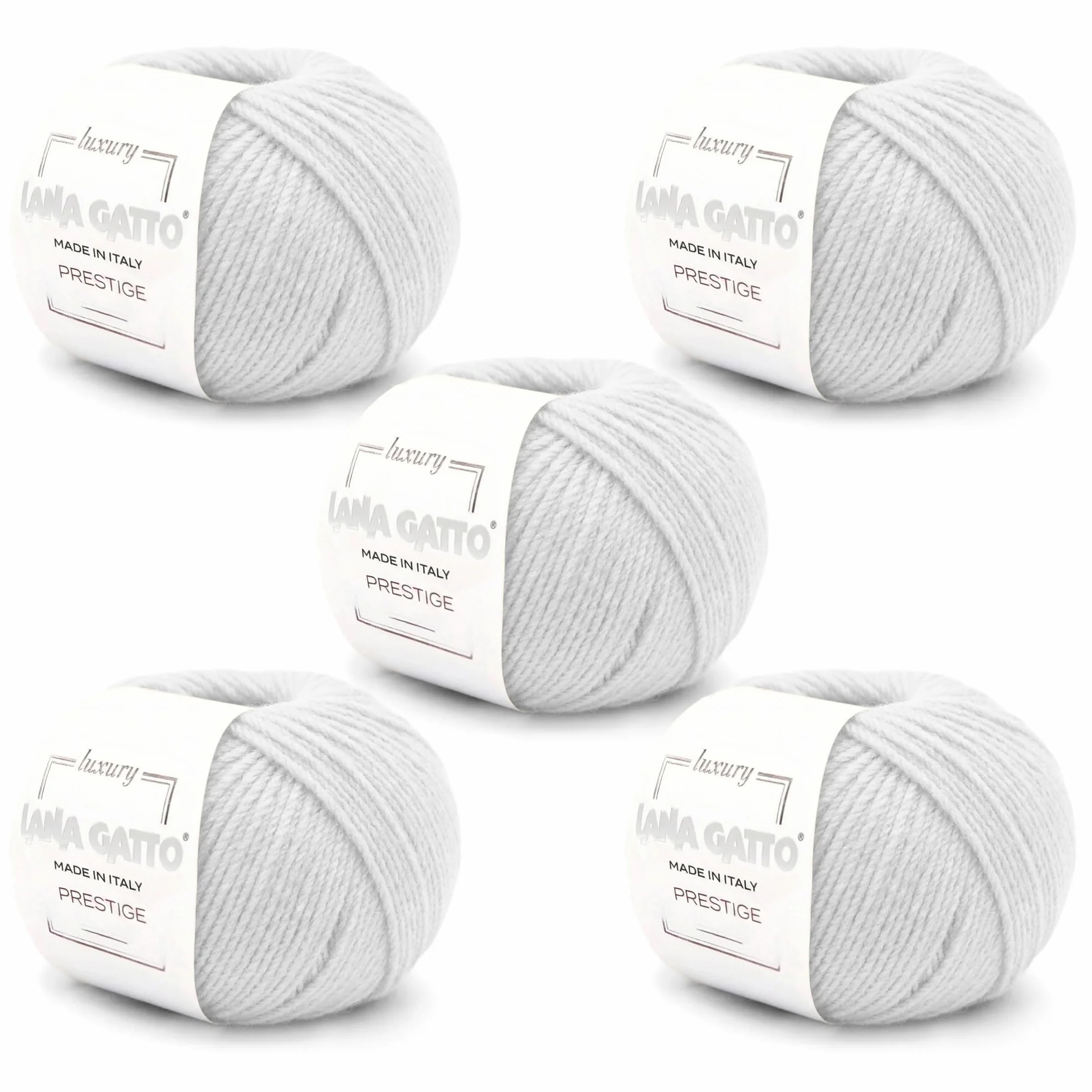5 Ovillos 100% cachemira Lana Gatto Luxury Linea Prestige, para punto y ganchillo, 125 gr. 375 mt (Gris - 12504, 5)