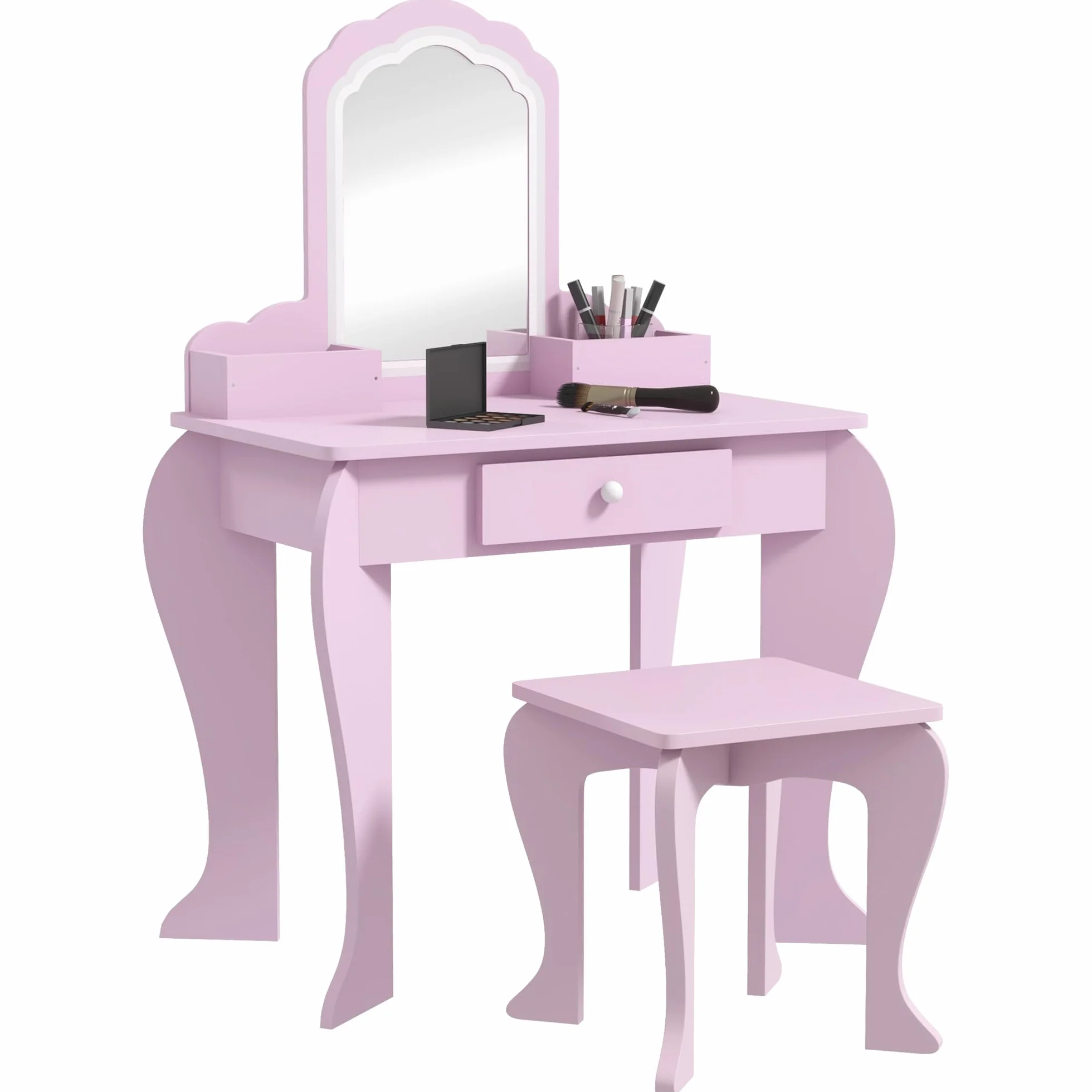 ZONEKIZ Tocador Infantil Mesa de Maquillaje con Taburete y Espejo para Niñas +3 Años Rosa