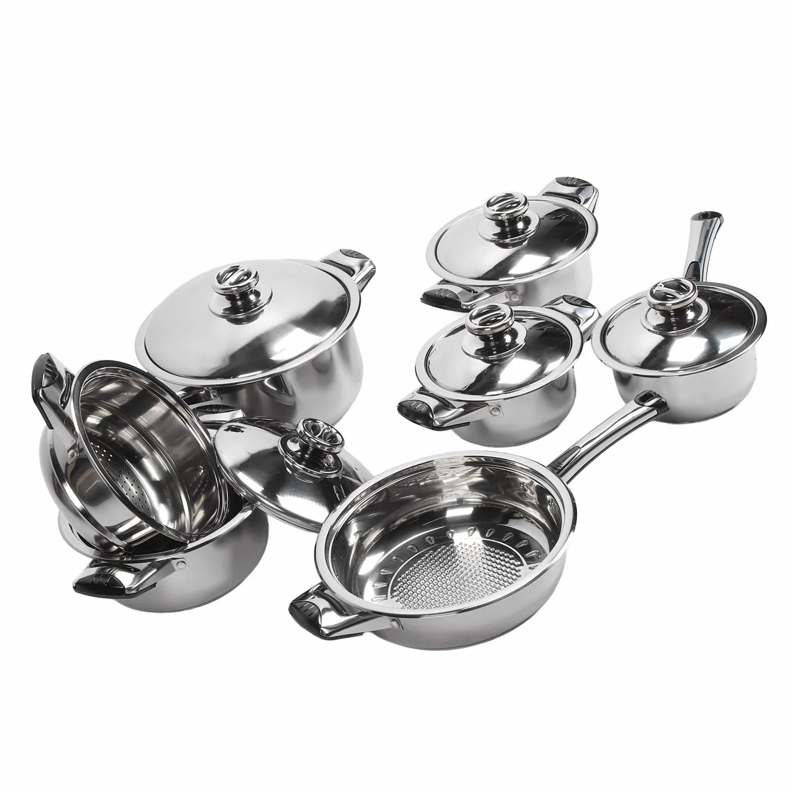 Ejoyous Juego de Utensilios de Cocina de Acero Inoxidable, Juego de Ollas de Acero Inoxidable de 7 Piezas con Conducción de Calor Uniforme, Ollas, Sartenes, Olla, Rejilla de para Principiantes en la