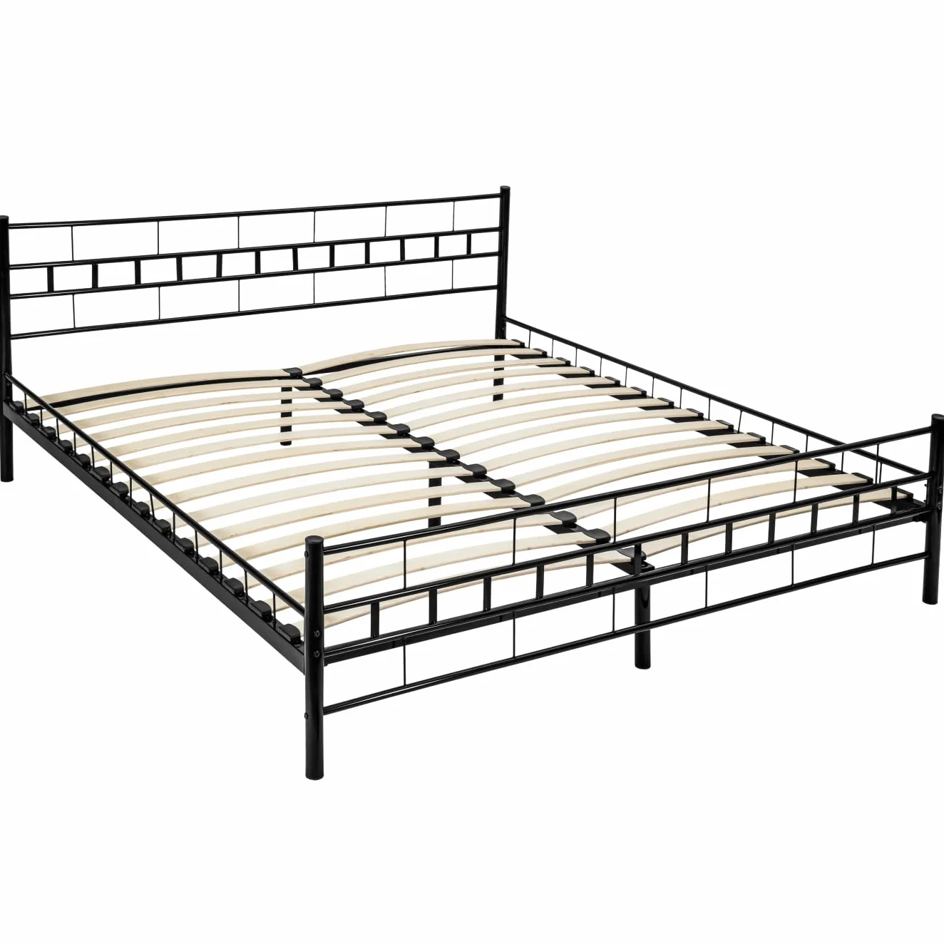 tectake® Cama Matrimonio Estructura de Acero Robusto con Somier de Láminas de Madera, Muebles de Dormitorio, Cama Completa, Resistente, Fácil de Limpiar, Base de Cama - 180 x 200 x 76 cm Negro