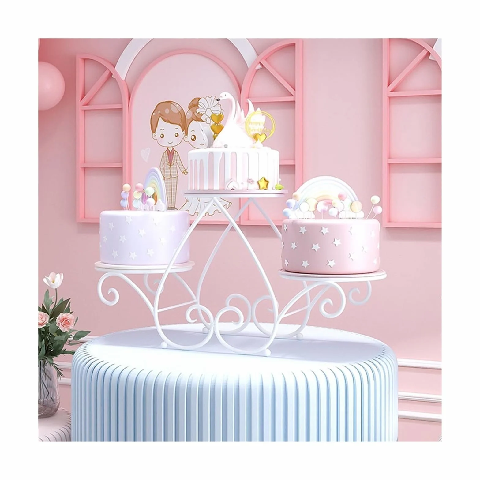 Expositor bolleria Estante de exhibición Europeo de Dobos Torte, Estante de exhibición de panadería, Mesa de decoración for Fiesta de Boda y cumpleaños Soporte para Cake Pops(Blanco)