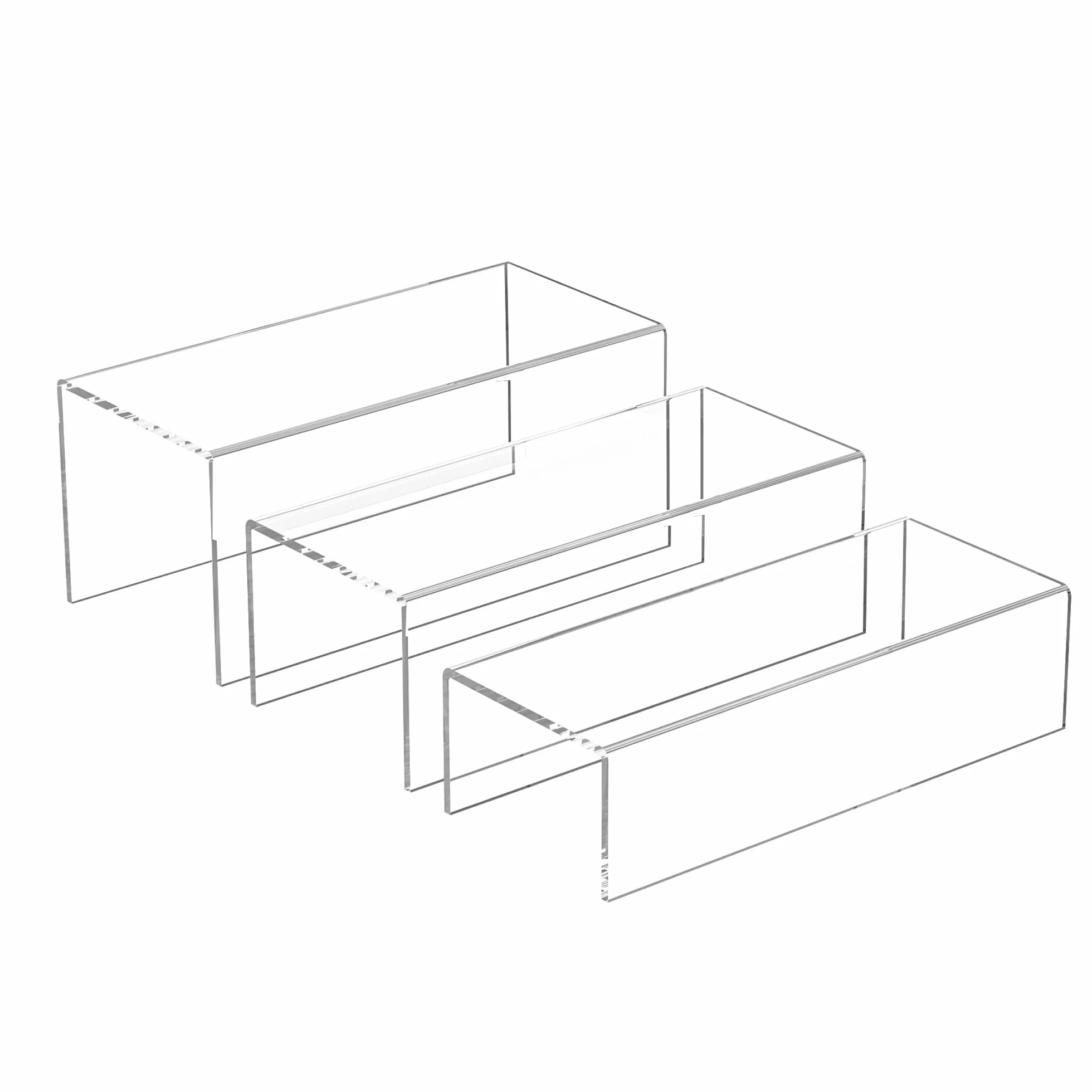 Sezanrpt Soportes de Exhibición de Acrílico 3 piezas, Soportes de Exhibición Rectangulares de 3 Escalones, Soporte Acrílico Transparente para Coleccionables, Tienda de Marca, Organizador de