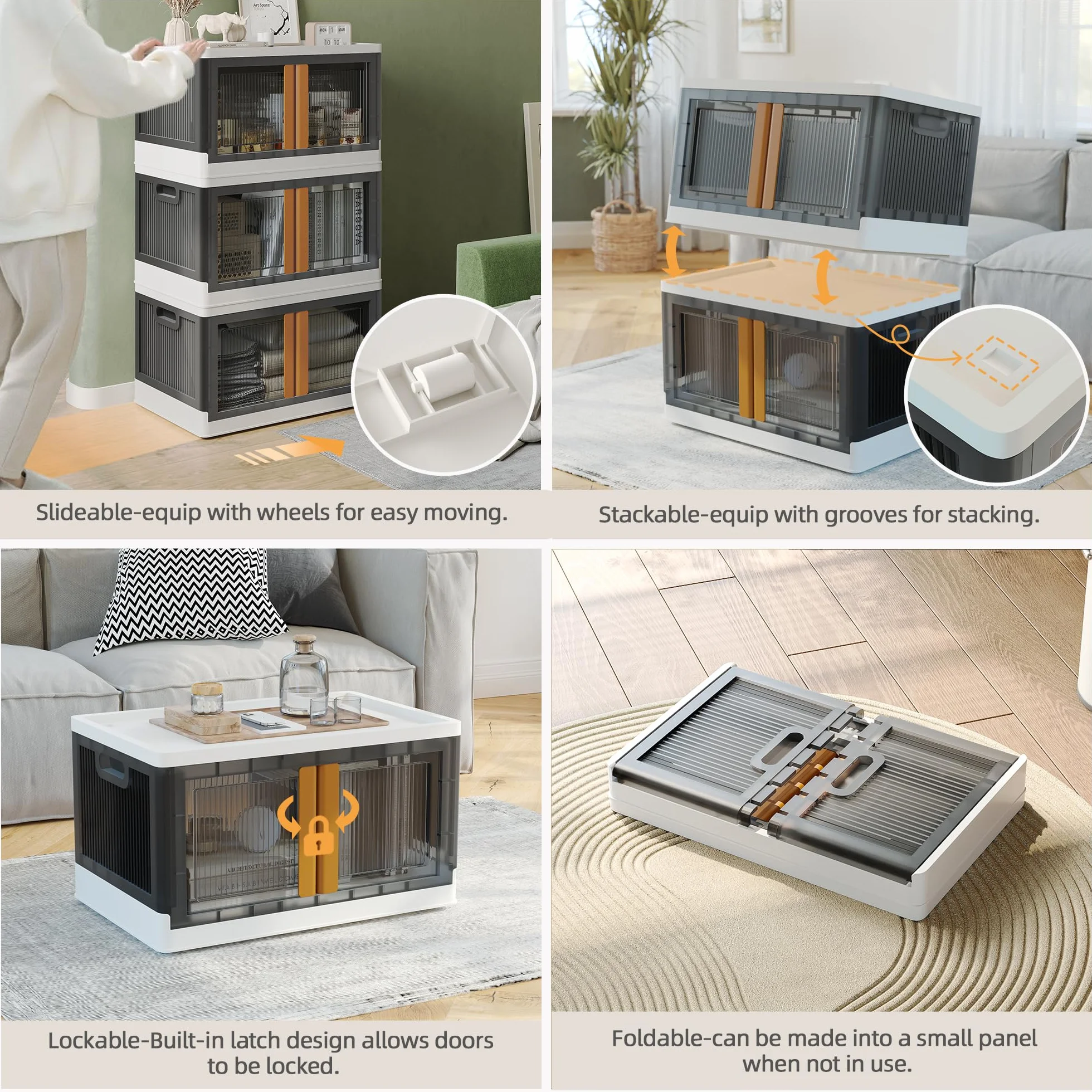 NETEL Cajas Almacenaje Plastico Grandes,4x 94L Storage Box,Caixas Arrumação Plastico,Transparente Cajas de Almacenamiento Apilables con Tapas y Ruedas, Caja de Plástico Duro y Grueso