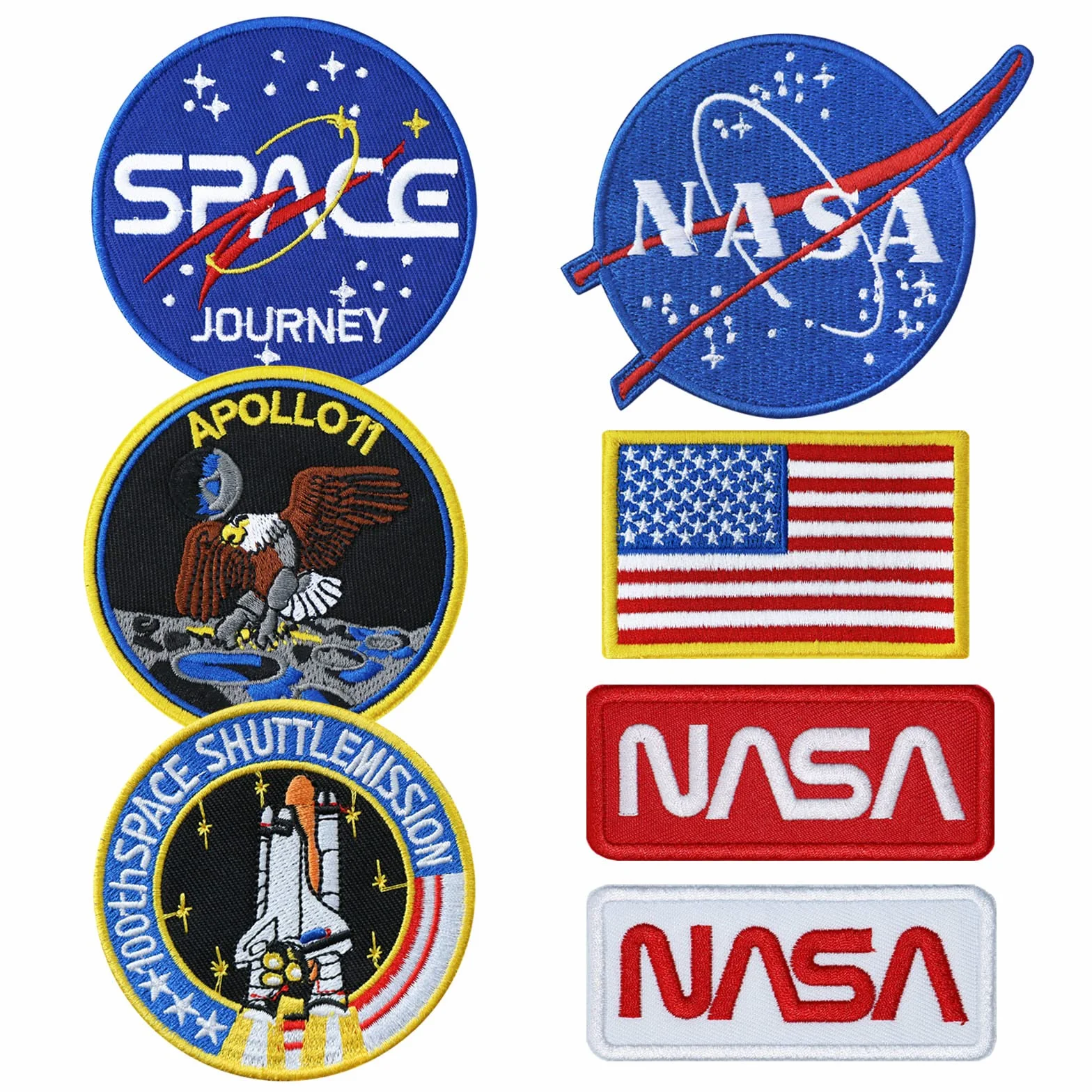 7 parches de la NASA, parches para planchar, insignia espacial para coser en transbordador espacial y parches de bandera de Estados Unidos para chaquetas, mochilas, gorras, bolsos, ropa