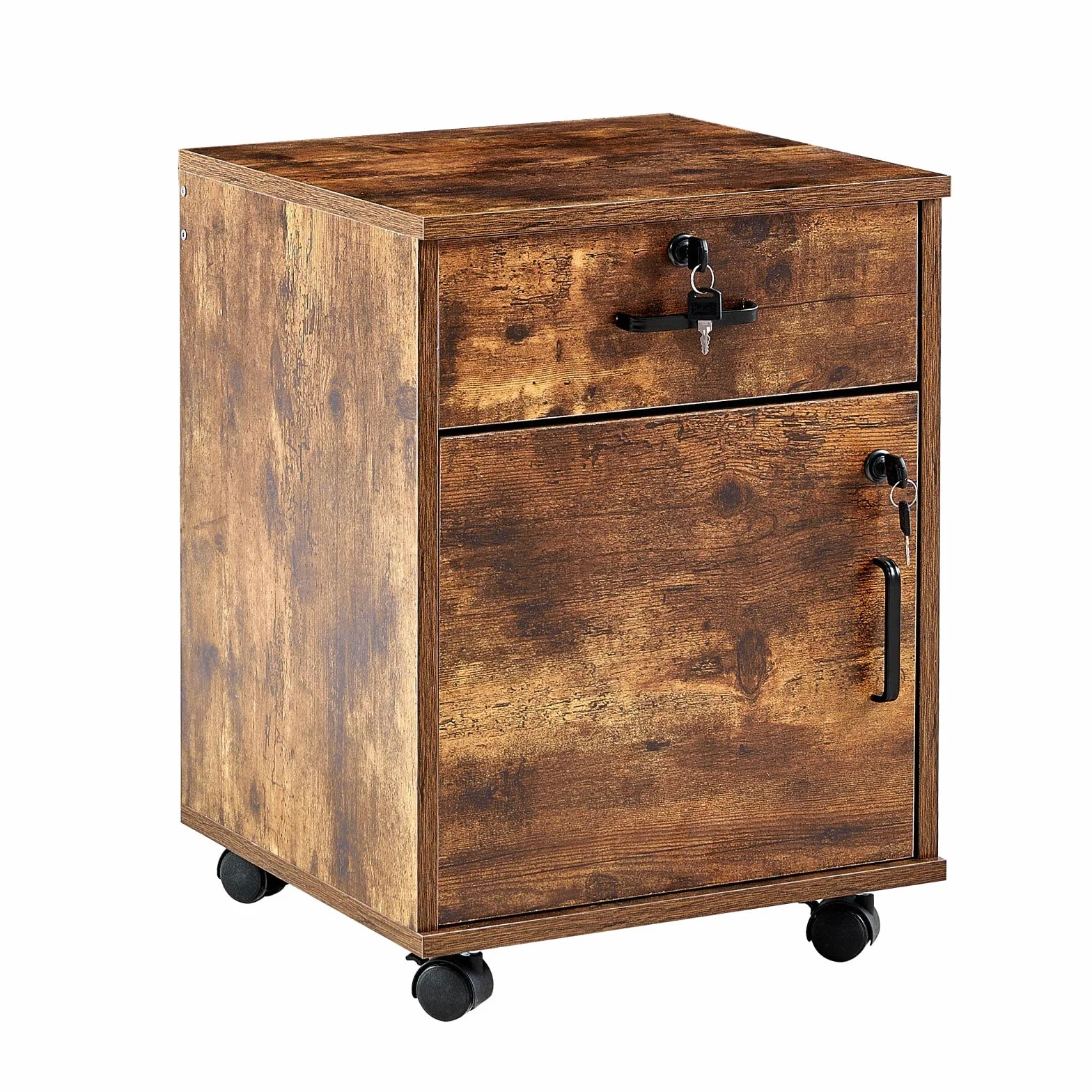 CLIPOP Archivador moderno con cerradura y cajón de madera con 1 almacenamiento cerrado y 4 ruedas rodantes, gabinete móvil para oficina en casa debajo del escritorio para papel A4, cartas y carpetas
