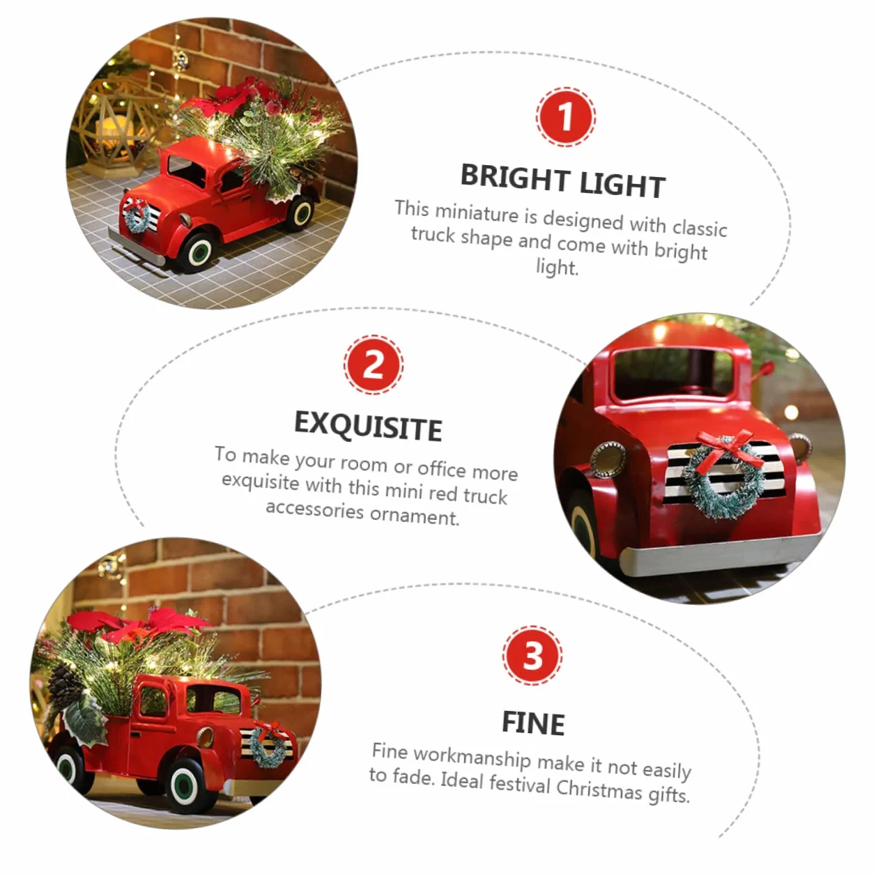 Cabilock Auto Camiones para Niños Coche En Miniatura Decoración De Navidad De La Casa De Campo Modelo Clásico Decoración De Camión Rojo Coches De Juguete Modelos Planchar Adornos Anticuado