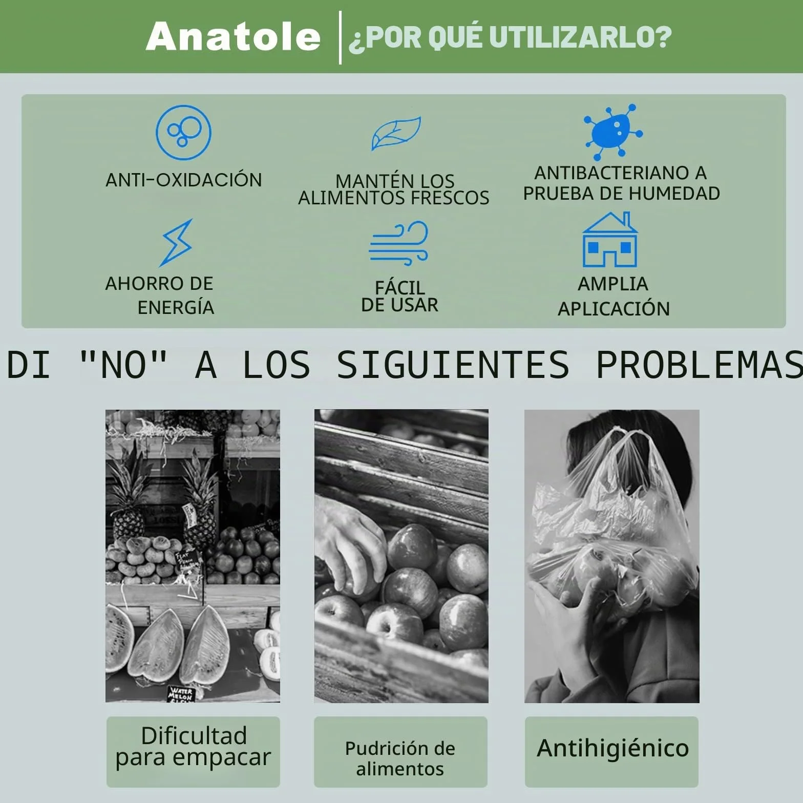Anatole Envasadora de Film de Alimentos Frescos Comercial con Tabla de Calentamiento Integrada Sellador y Corte de Film Eléctrico Acero Inoxidable 450mm para Verduras Frutas Carne Supermercados