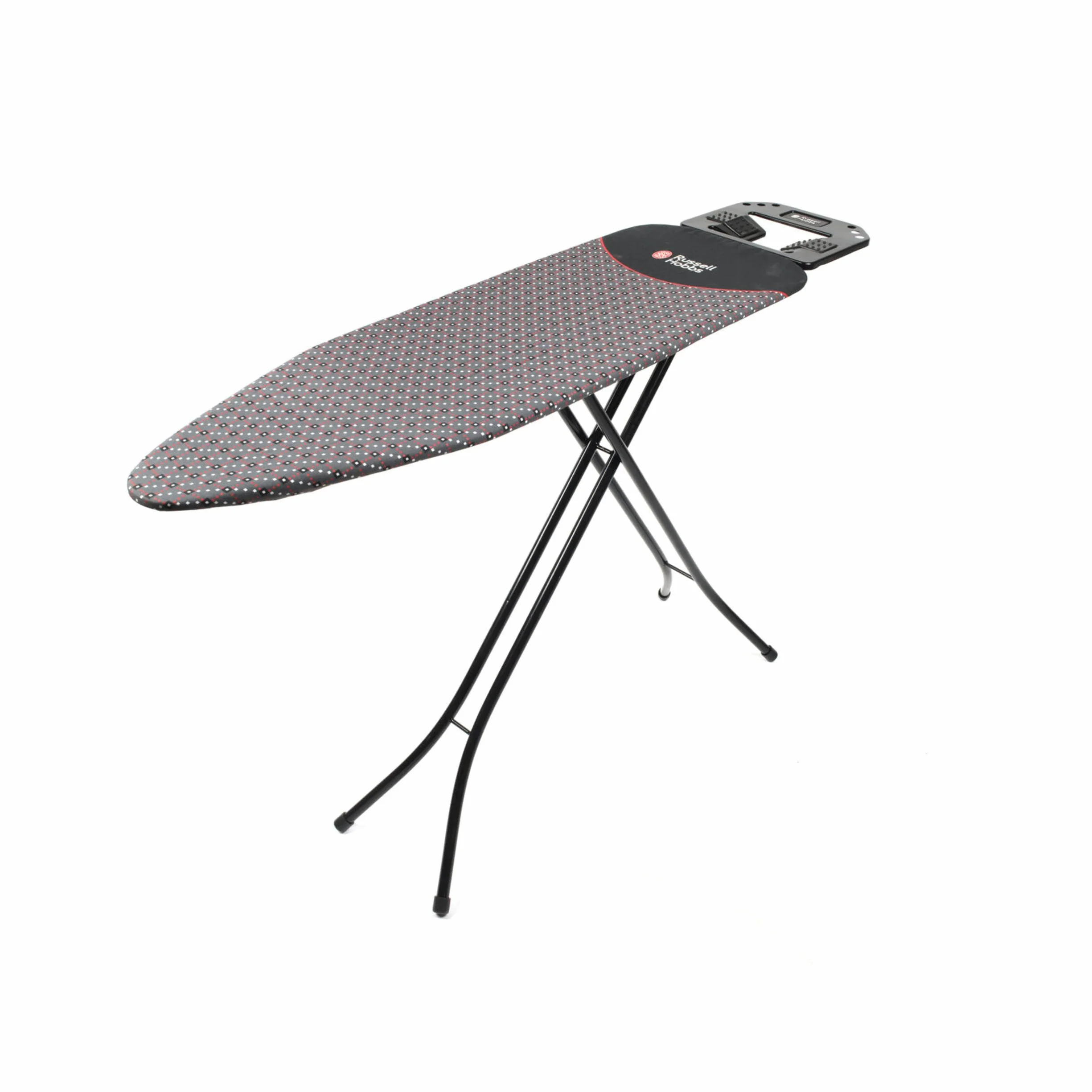 Russell Hobbs LA043153BLK Tabla De Planchar, Portátil Y Facil De Usar, con Ajustes De Altura, Patas Antideslizantes, Metal, Patas Antideslizantes, Incluye Soporte para Plancha, 122 x 38 x 90, Negro